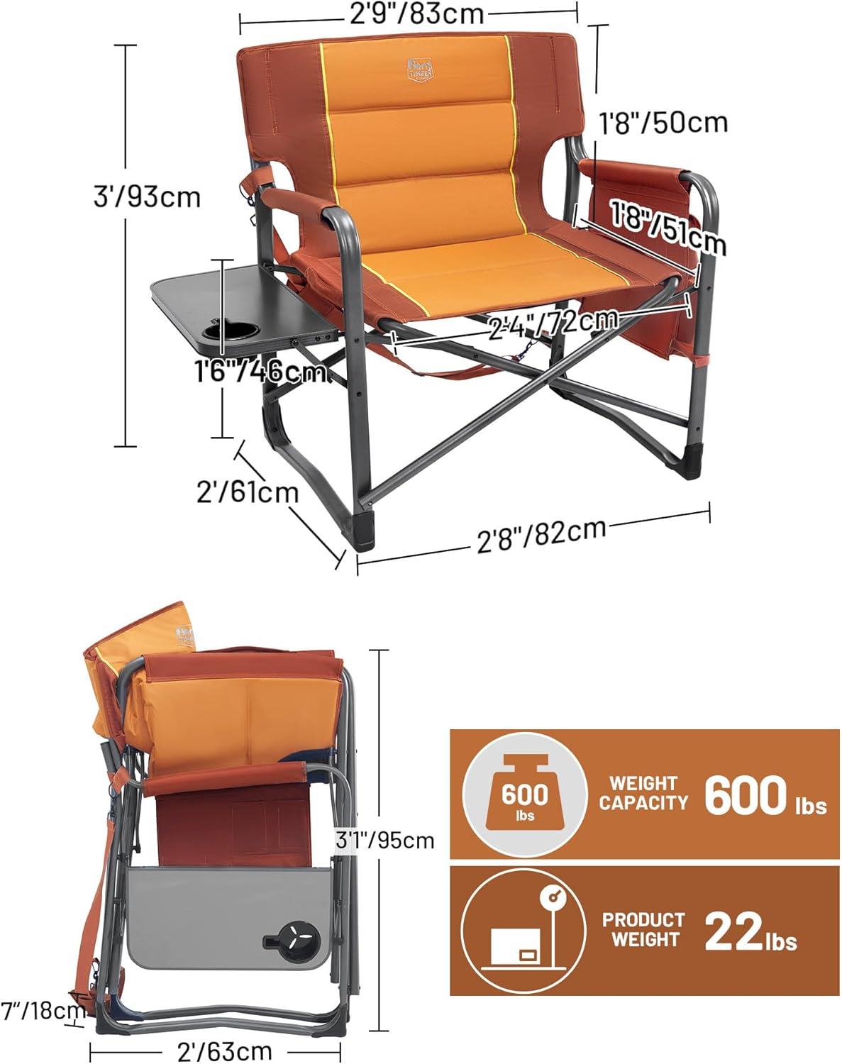 imageTIMBER RIDGE XXL Upgraded Oversized Directors Chairs with Foldable Side Table Detachable Side Pocket Heavy Duty Folding Camping Chair up to 600 Lbs Weight Capacity Grey Ideal Gift 2 PackOrange