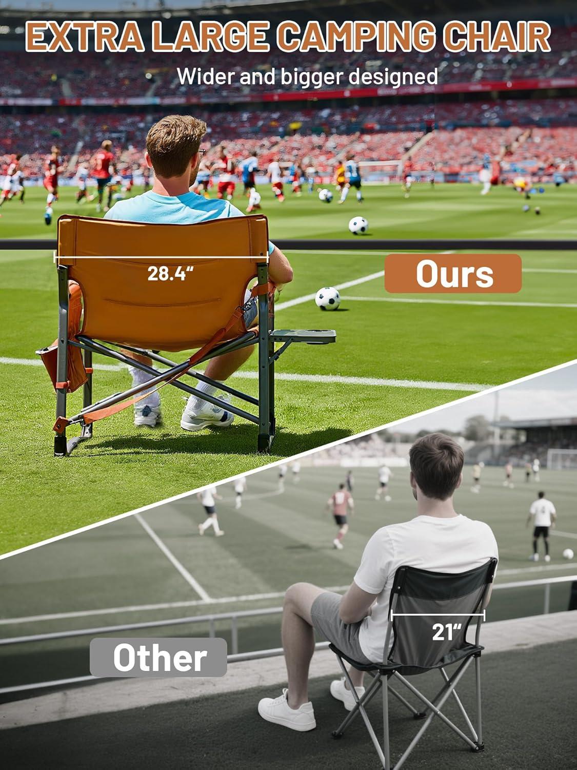 imageTIMBER RIDGE XXL Upgraded Oversized Directors Chairs with Foldable Side Table Detachable Side Pocket Heavy Duty Folding Camping Chair up to 600 Lbs Weight Capacity Grey Ideal Gift 2 PackOrange