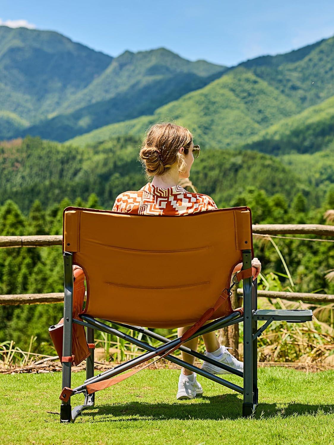 imageTIMBER RIDGE XXL Upgraded Oversized Directors Chairs with Foldable Side Table Detachable Side Pocket Heavy Duty Folding Camping Chair up to 600 Lbs Weight Capacity Grey Ideal Gift 2 PackOrange