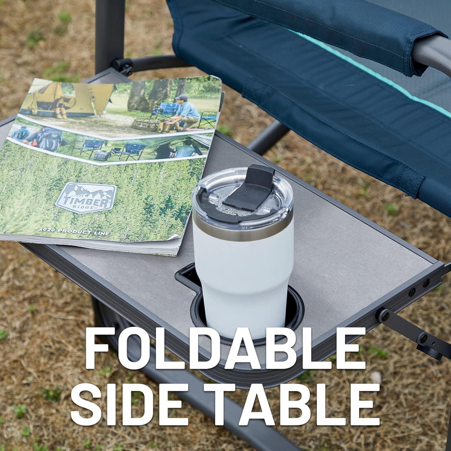 imageTIMBER RIDGE XXL Upgraded Oversized Directors Chairs with Foldable Side Table Detachable Side Pocket Heavy Duty Folding Camping Chair up to 600 Lbs Weight Capacity Grey Ideal Gift 2 PackBlue2 Pack