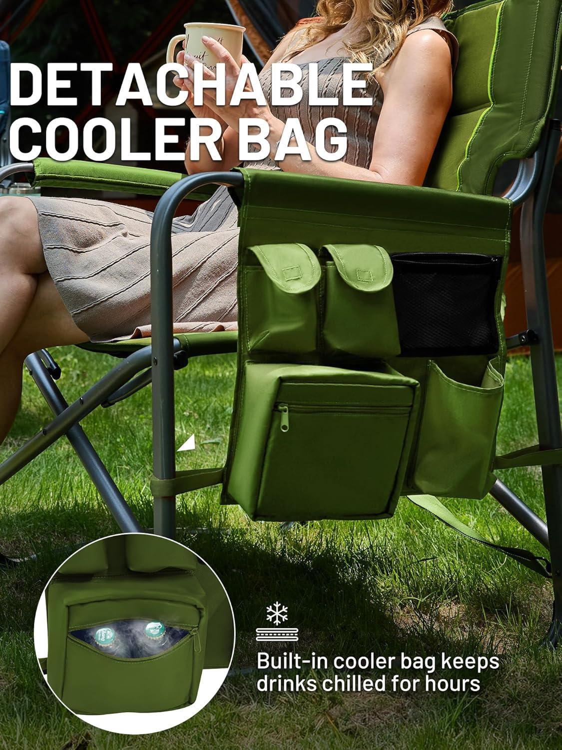 imageTIMBER RIDGE XXL Upgraded Oversized Directors Chairs with Foldable Side Table Detachable Side Pocket Heavy Duty Folding Camping Chair up to 600 Lbs Weight Capacity Grey Ideal Gift 2 PackGreen