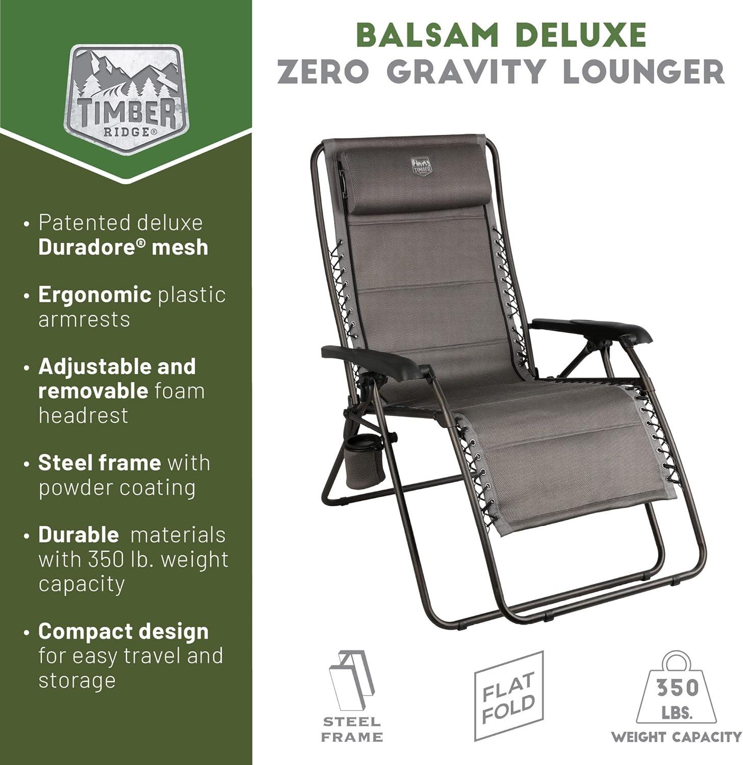 imageTIMBER RIDGE Zero Gravity Chairs Folding Recliner Chair Padded with Cup Holder and Headrest Adjustable Lounge Reclining Chair for Outdoor Camping Lawn Patio Indoor Supports 350lbs BrownGrey