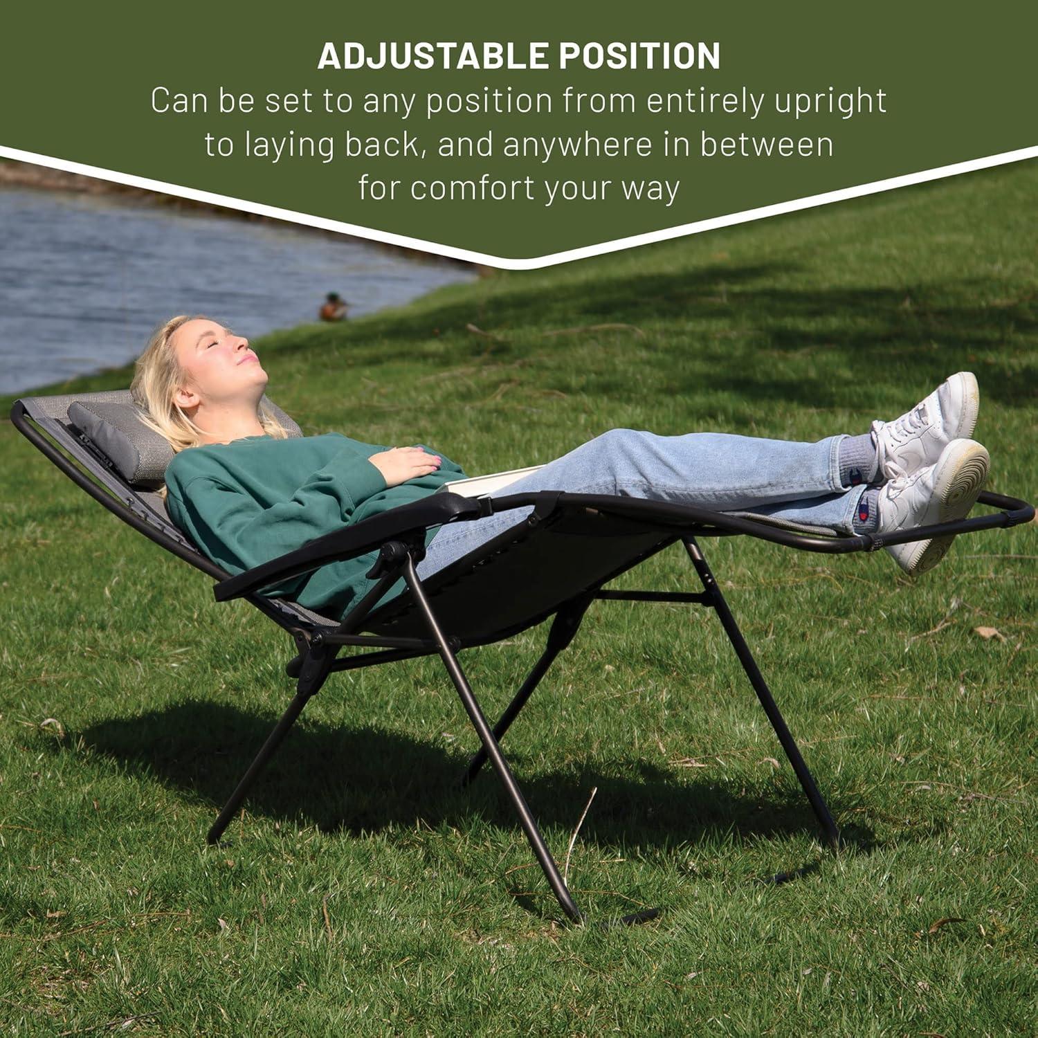 imageTIMBER RIDGE Zero Gravity Chairs Folding Recliner Chair Padded with Cup Holder and Headrest Adjustable Lounge Reclining Chair for Outdoor Camping Lawn Patio Indoor Supports 350lbs BrownGrey