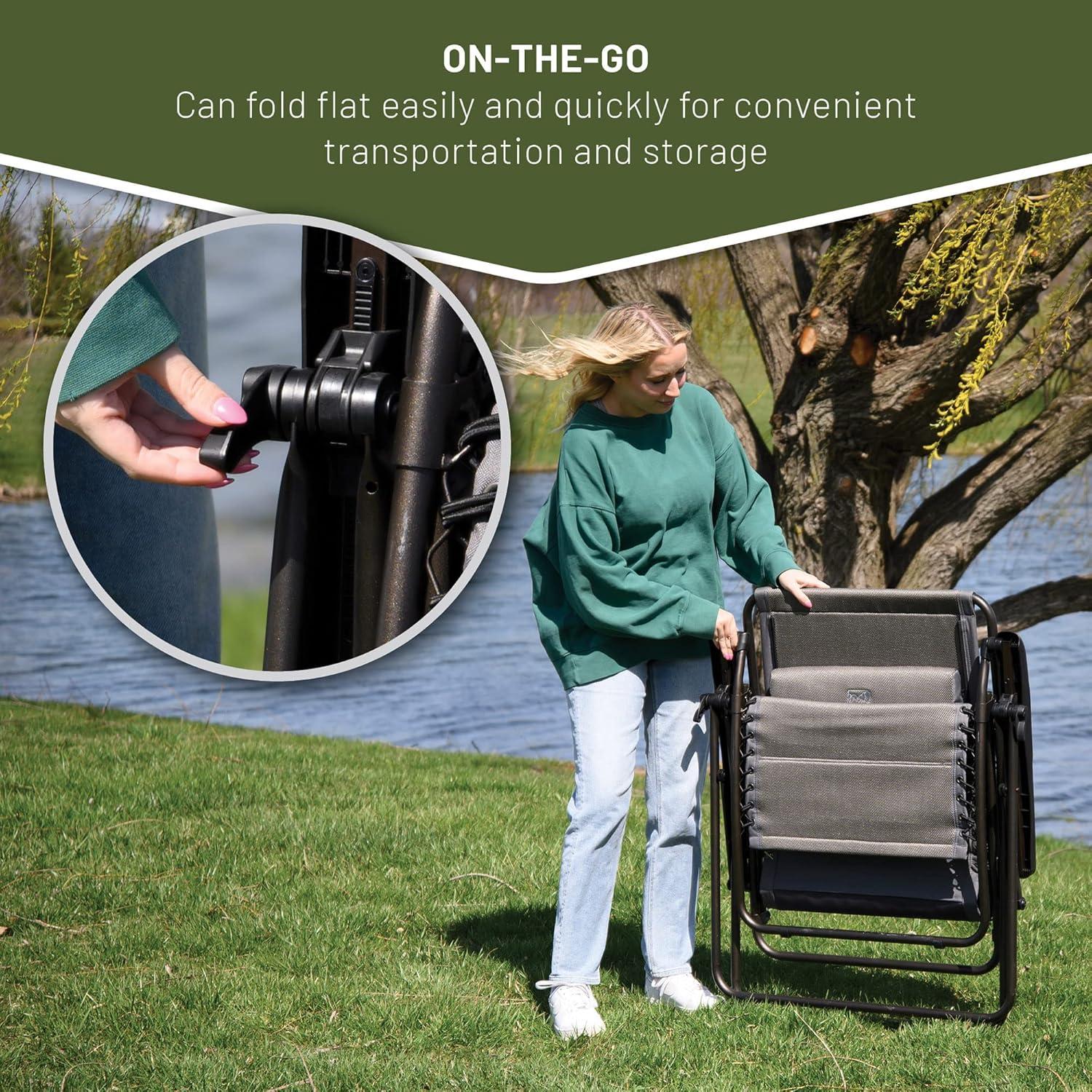 imageTIMBER RIDGE Zero Gravity Chairs Folding Recliner Chair Padded with Cup Holder and Headrest Adjustable Lounge Reclining Chair for Outdoor Camping Lawn Patio Indoor Supports 350lbs BrownGrey