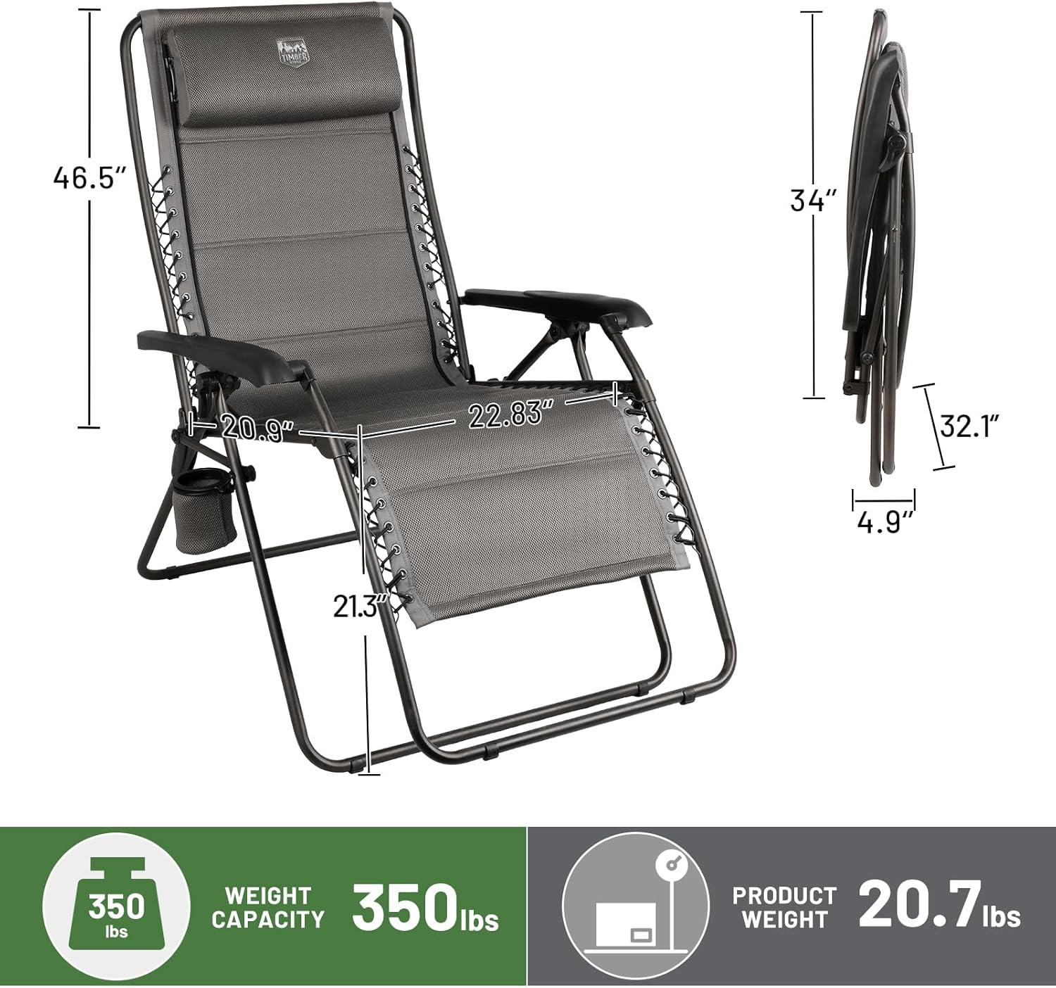 imageTIMBER RIDGE Zero Gravity Chairs Folding Recliner Chair Padded with Cup Holder and Headrest Adjustable Lounge Reclining Chair for Outdoor Camping Lawn Patio Indoor Supports 350lbs BrownGrey