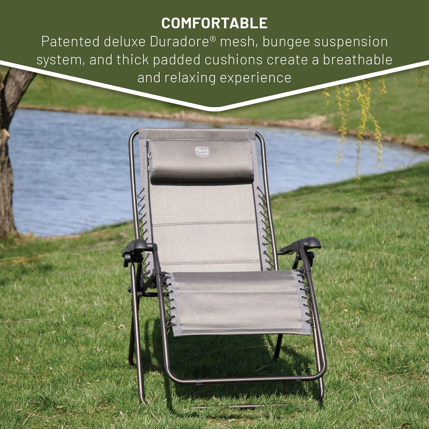 imageTIMBER RIDGE Zero Gravity Chairs Folding Recliner Chair Padded with Cup Holder and Headrest Adjustable Lounge Reclining Chair for Outdoor Camping Lawn Patio Indoor Supports 350lbs BrownGrey