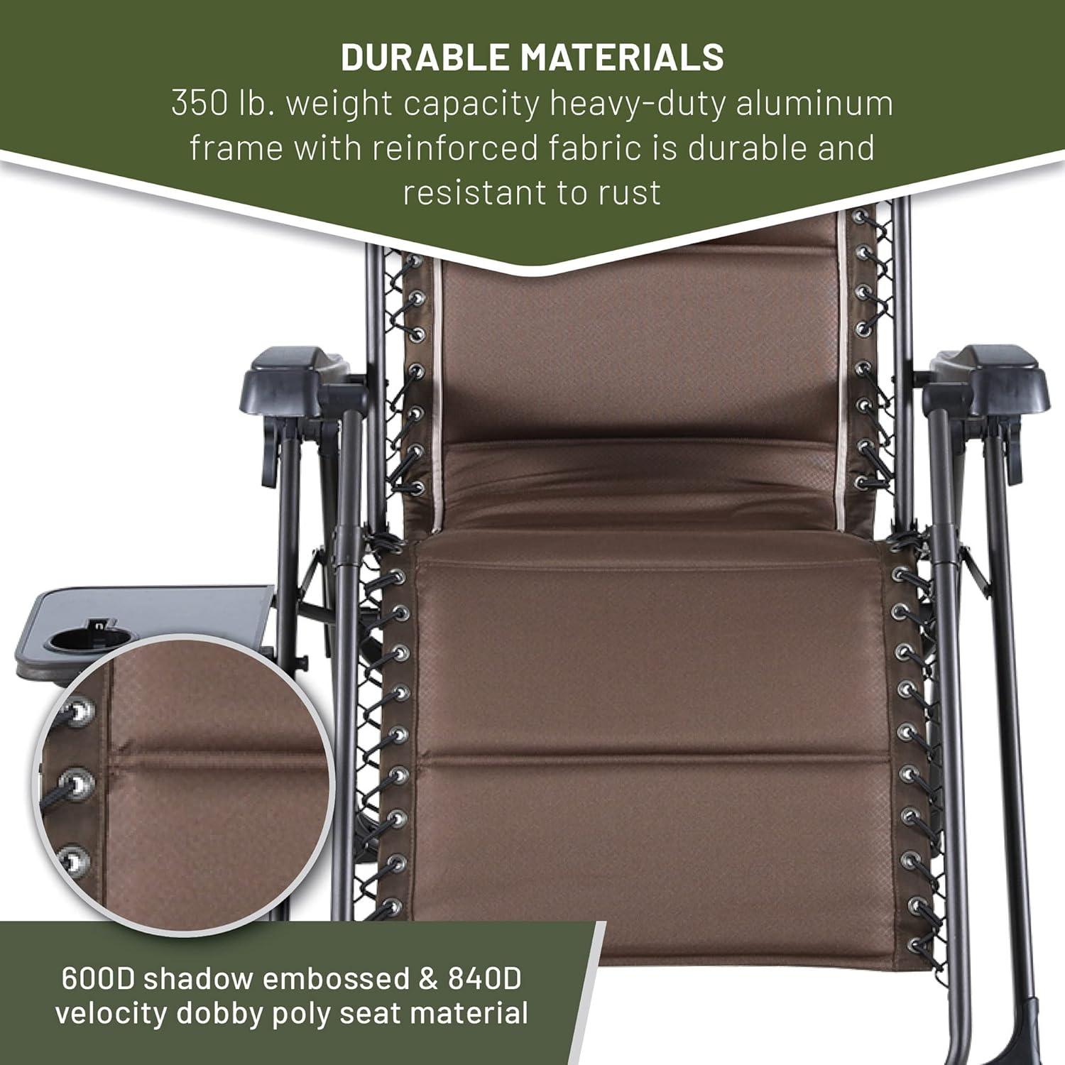 imageTIMBER RIDGE Zero Gravity Chairs Folding Recliner Chair Padded with Cup Holder and Headrest Adjustable Lounge Reclining Chair for Outdoor Camping Lawn Patio Indoor Supports 350lbs BrownBrown