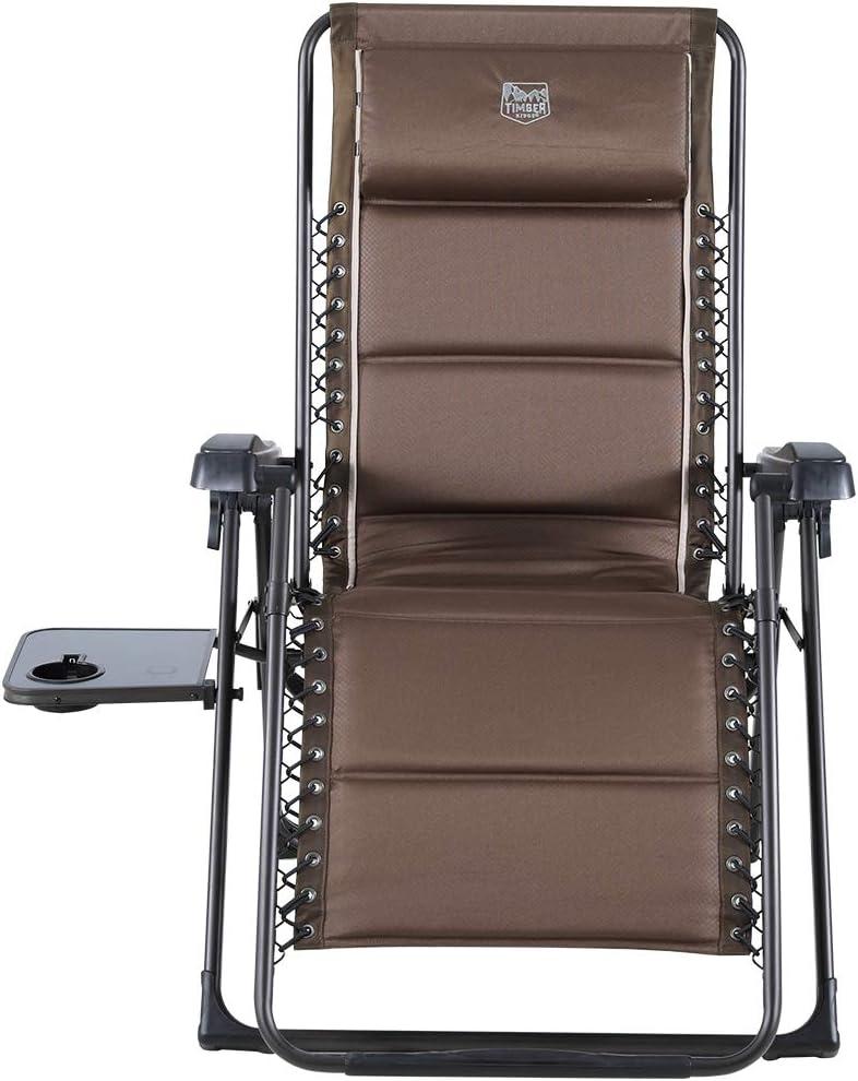 imageTIMBER RIDGE Zero Gravity Chairs Folding Recliner Chair Padded with Cup Holder and Headrest Adjustable Lounge Reclining Chair for Outdoor Camping Lawn Patio Indoor Supports 350lbs BrownBrown