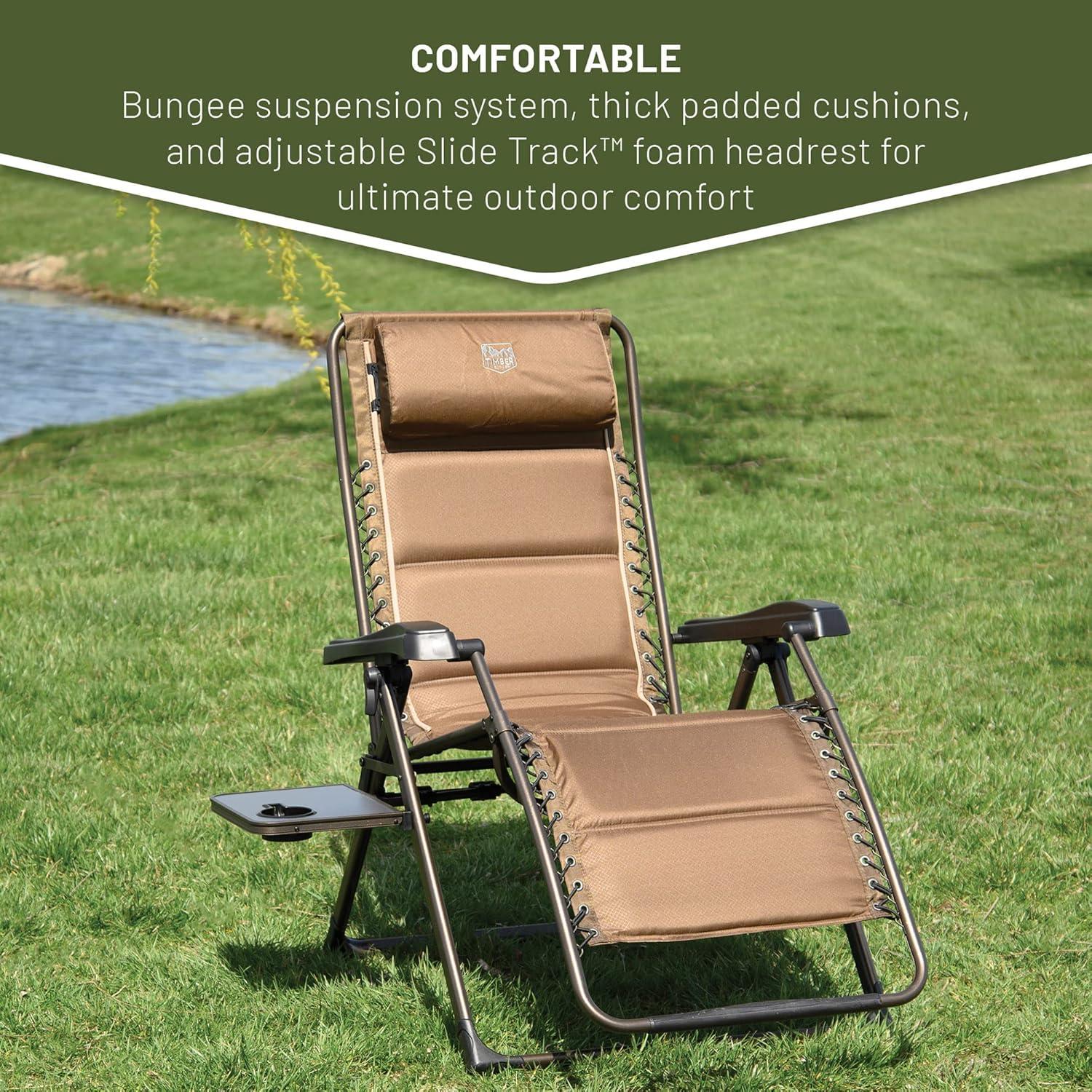 imageTIMBER RIDGE Zero Gravity Chairs Folding Recliner Chair Padded with Cup Holder and Headrest Adjustable Lounge Reclining Chair for Outdoor Camping Lawn Patio Indoor Supports 350lbs BrownBrown