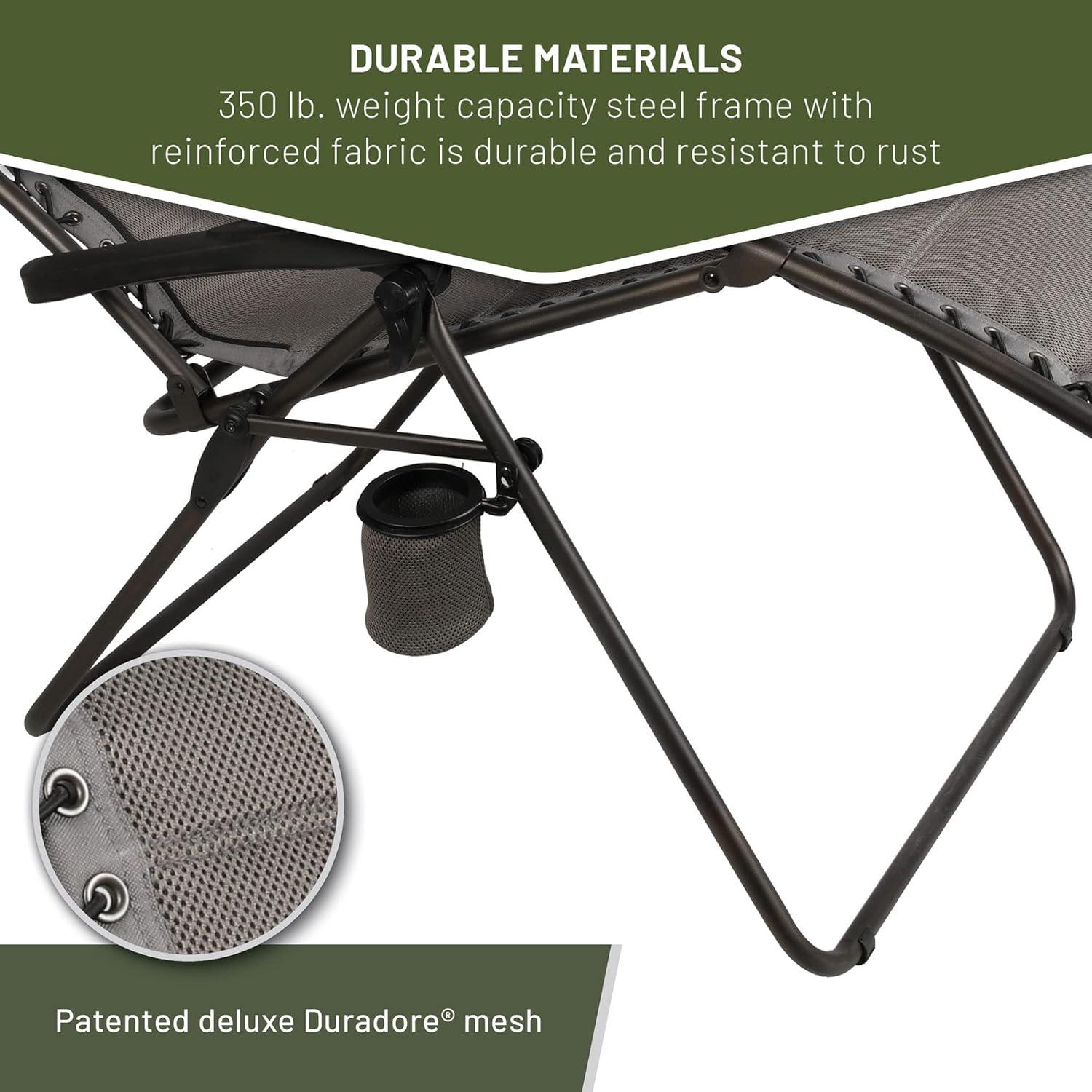 imageTIMBER RIDGE Zero Gravity Chairs Folding Recliner Chair Padded with Cup Holder and Headrest Adjustable Lounge Reclining Chair for Outdoor Camping Lawn Patio Indoor Supports 350lbs BrownGrey