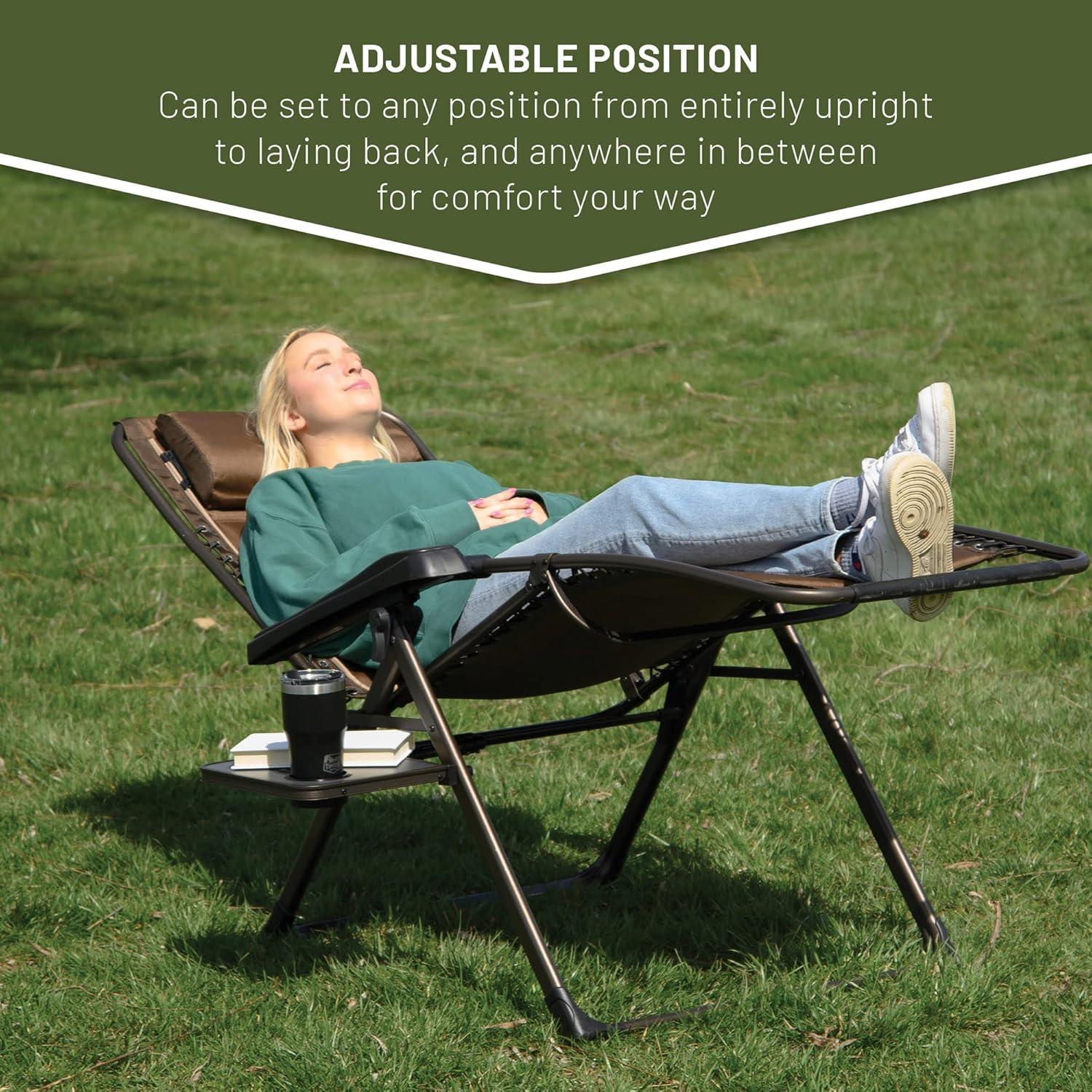 imageTIMBER RIDGE Zero Gravity Chairs Folding Recliner Chair Padded with Cup Holder and Headrest Adjustable Lounge Reclining Chair for Outdoor Camping Lawn Patio Indoor Supports 350lbs BrownBrown