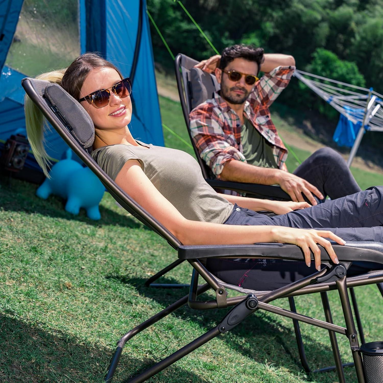 imageTIMBER RIDGE Zero Gravity Chairs Folding Recliner Chair Padded with Cup Holder and Headrest Adjustable Lounge Reclining Chair for Outdoor Camping Lawn Patio Indoor Supports 350lbs BrownGrey