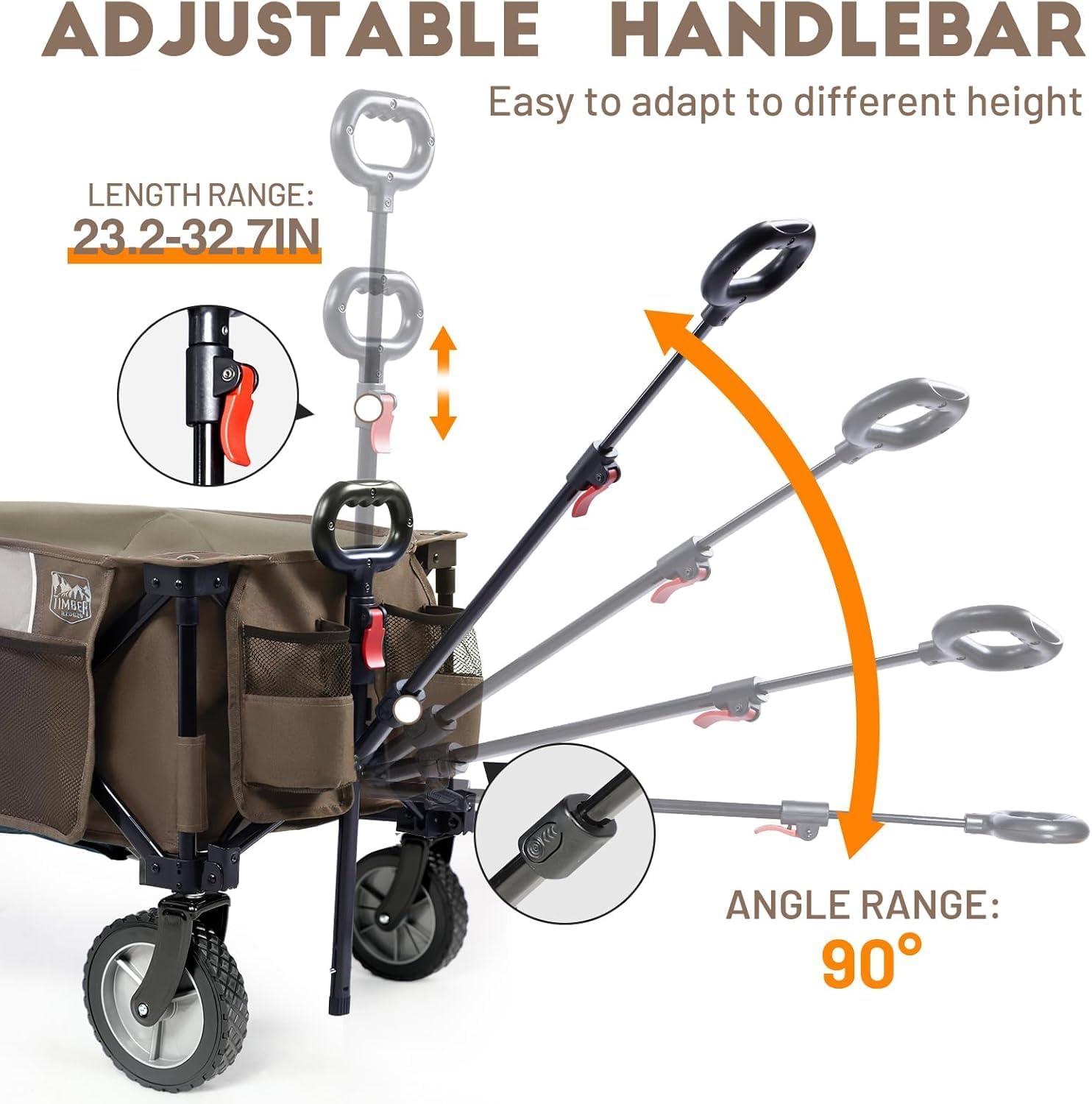 imageTimber Ridge 350L Extra Large Collapsible Folding Wagon Carts with Brake Heavy Duty Outdoor Camping Utility Wagons with Extended Height Adjustable Handle Cup Holders Side BagBlueTan