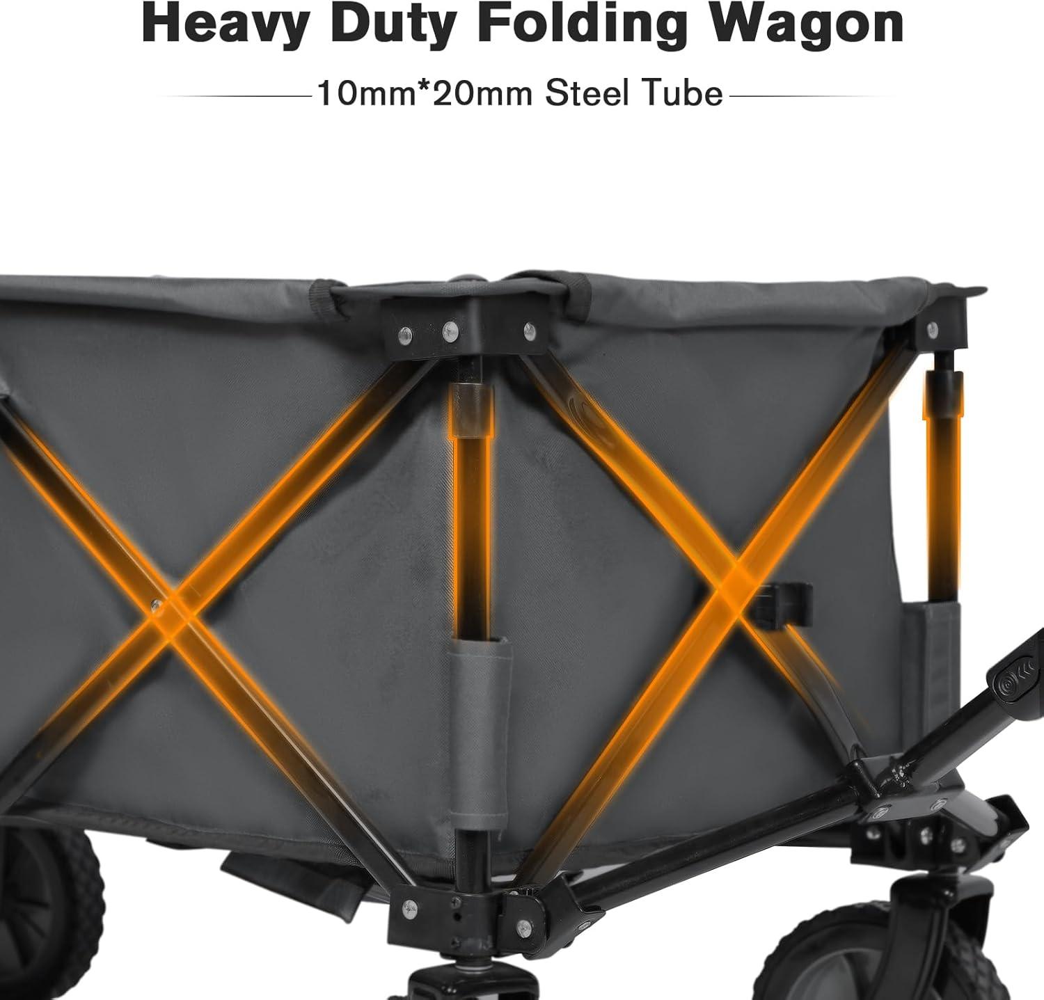 imageTimber Ridge 350L Extra Large Collapsible Folding Wagon Carts with Brake Heavy Duty Outdoor Camping Utility Wagons with Extended Height Adjustable Handle Cup Holders Side BagBlueGray