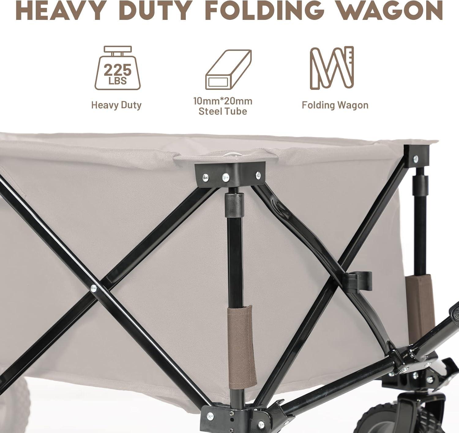 imageTimber Ridge 350L Extra Large Collapsible Folding Wagon Carts with Brake Heavy Duty Outdoor Camping Utility Wagons with Extended Height Adjustable Handle Cup Holders Side BagBlueTan