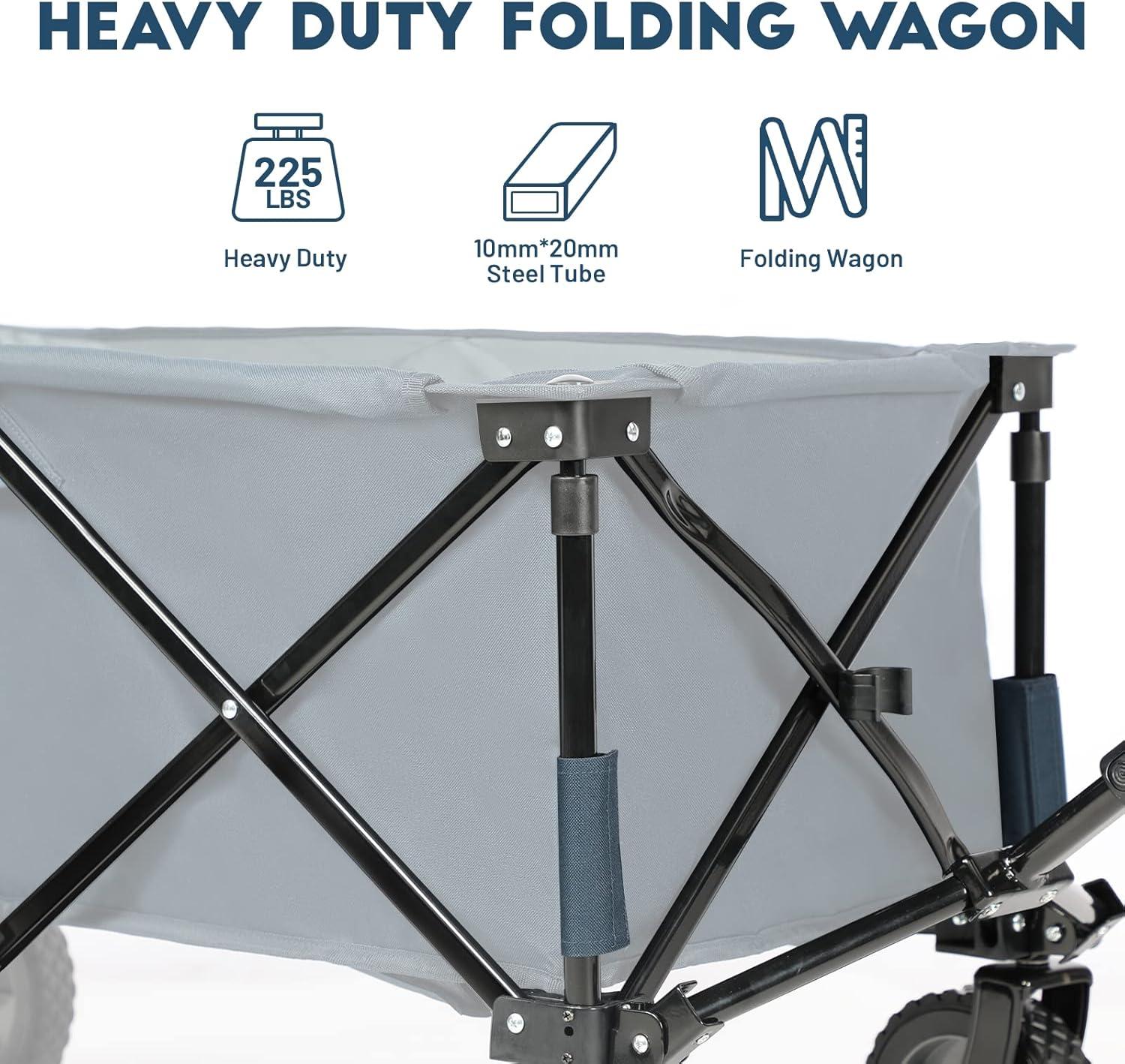 imageTimber Ridge 350L Extra Large Collapsible Folding Wagon Carts with Brake Heavy Duty Outdoor Camping Utility Wagons with Extended Height Adjustable Handle Cup Holders Side BagBlueBlue