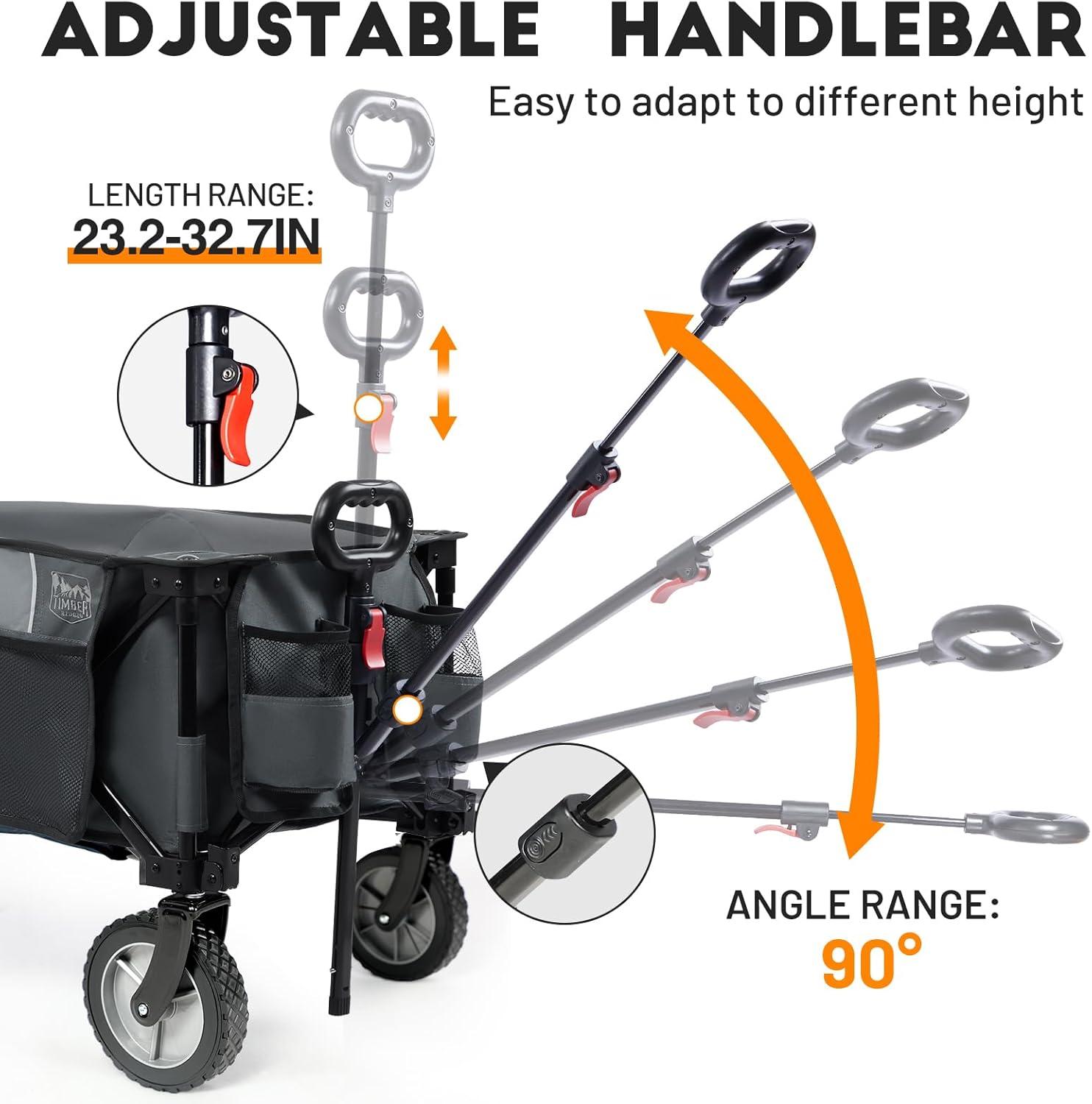 imageTimber Ridge 350L Extra Large Collapsible Folding Wagon Carts with Brake Heavy Duty Outdoor Camping Utility Wagons with Extended Height Adjustable Handle Cup Holders Side BagBlueGray