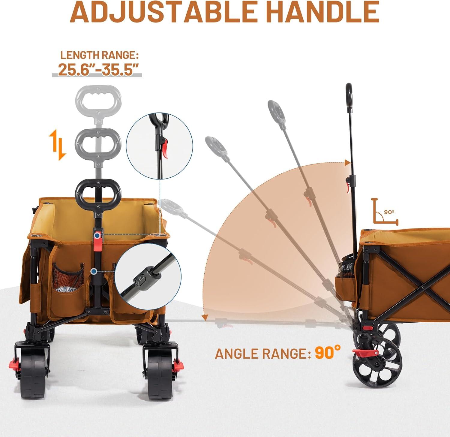 imageTimber Ridge 47quot L Collapsible Wagon with Tailgate ampamp Brake 300lbs Heavy Duty Beach Wagon with AllTerrain Big Wheels 250L Foldable Utility Cart for Sand Camping Sports Shopping BlueOrange