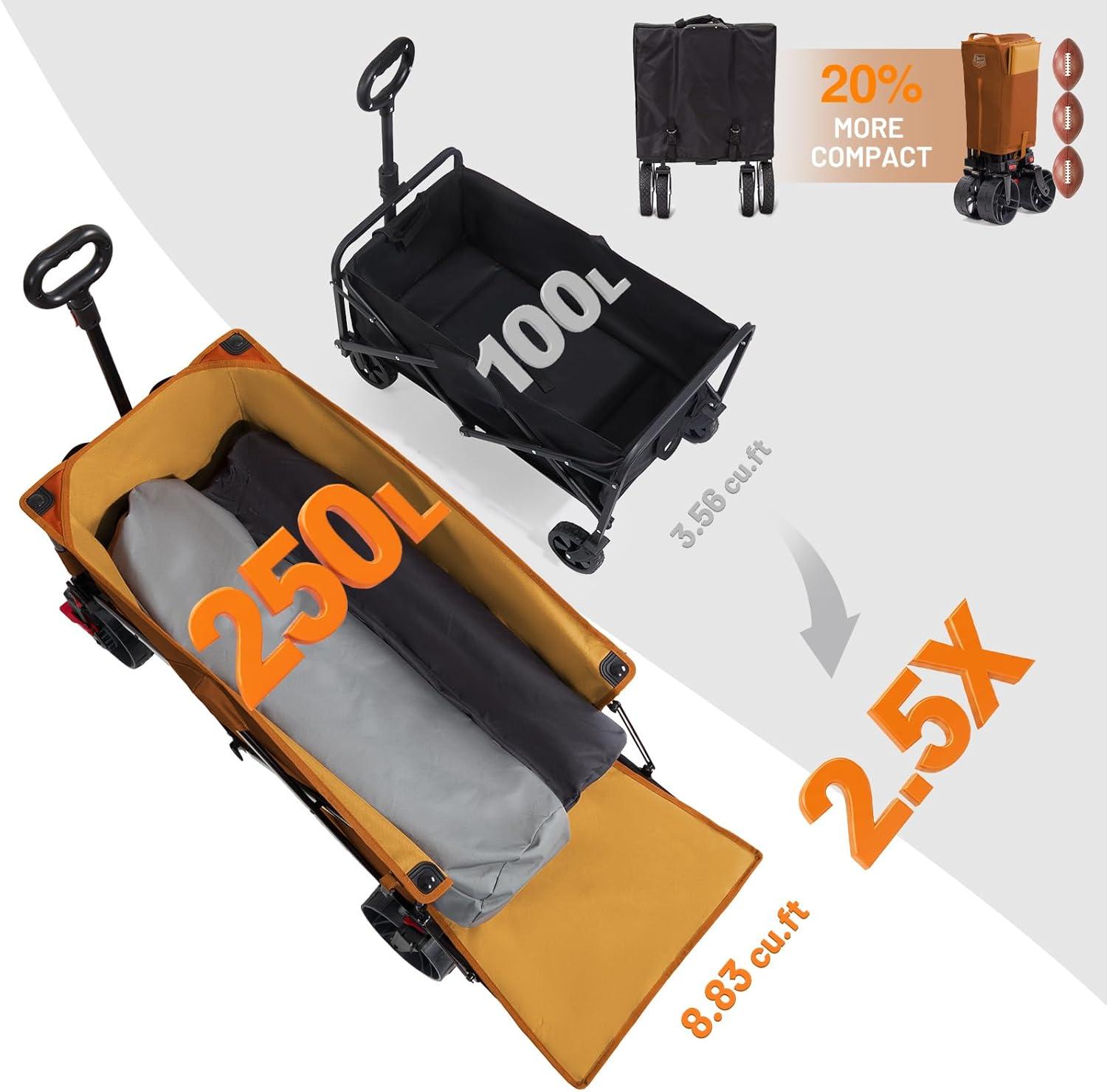 imageTimber Ridge 47quot L Collapsible Wagon with Tailgate ampamp Brake 300lbs Heavy Duty Beach Wagon with AllTerrain Big Wheels 250L Foldable Utility Cart for Sand Camping Sports Shopping BlueOrange