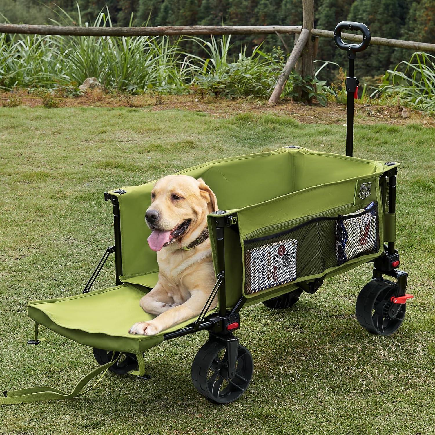 imageTimber Ridge 47quot L Collapsible Wagon with Tailgate ampamp Brake 300lbs Heavy Duty Beach Wagon with AllTerrain Big Wheels 250L Foldable Utility Cart for Sand Camping Sports Shopping BlueGreen