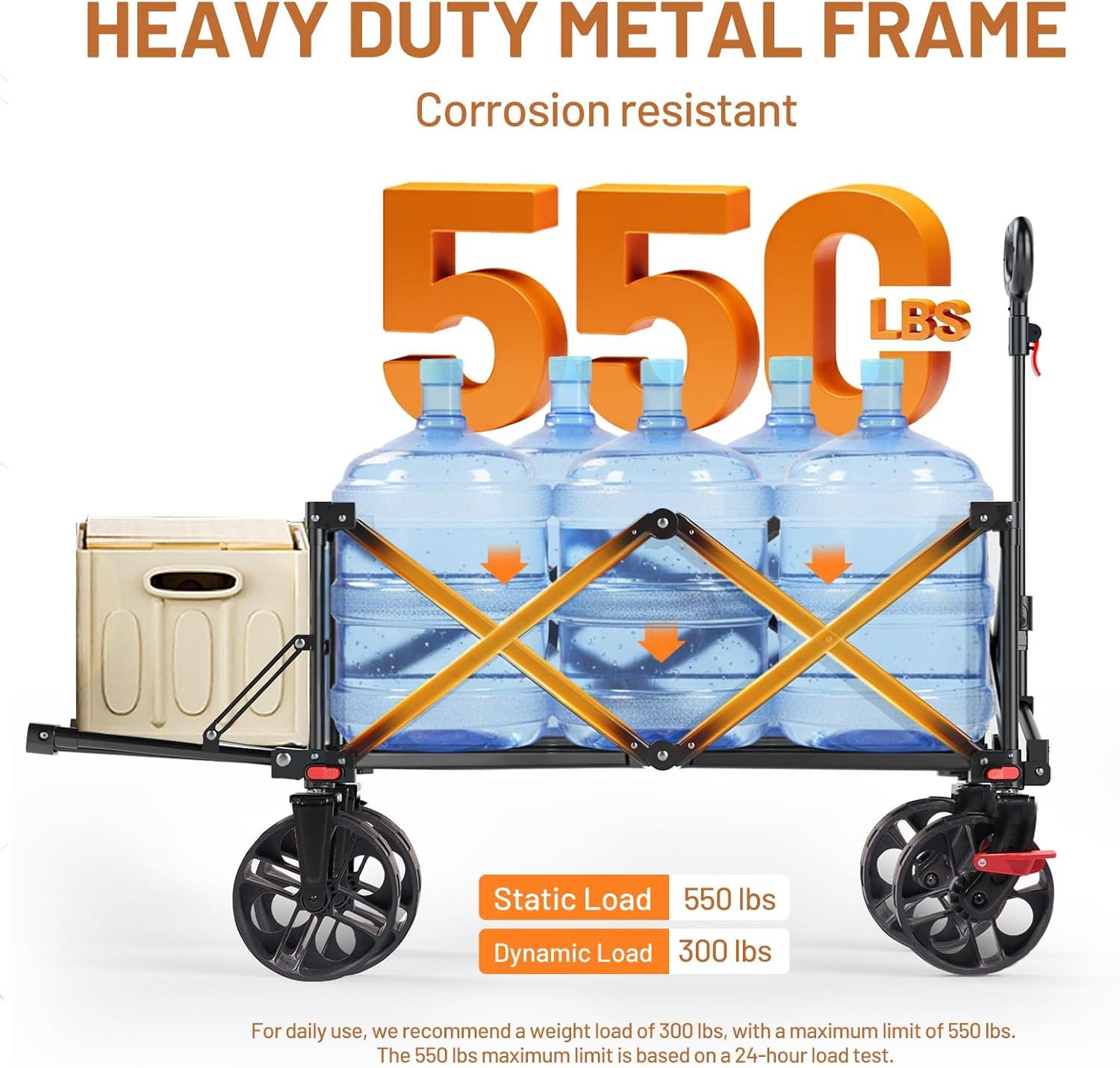 imageTimber Ridge 47quot L Collapsible Wagon with Tailgate ampamp Brake 300lbs Heavy Duty Beach Wagon with AllTerrain Big Wheels 250L Foldable Utility Cart for Sand Camping Sports Shopping BlueOrange