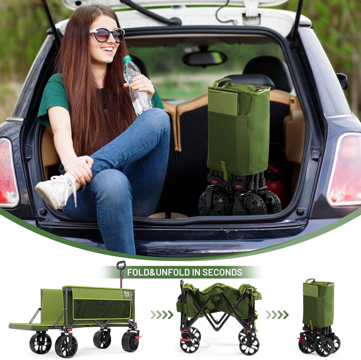 imageTimber Ridge 47quot L Collapsible Wagon with Tailgate ampamp Brake 300lbs Heavy Duty Beach Wagon with AllTerrain Big Wheels 250L Foldable Utility Cart for Sand Camping Sports Shopping BlueGreen