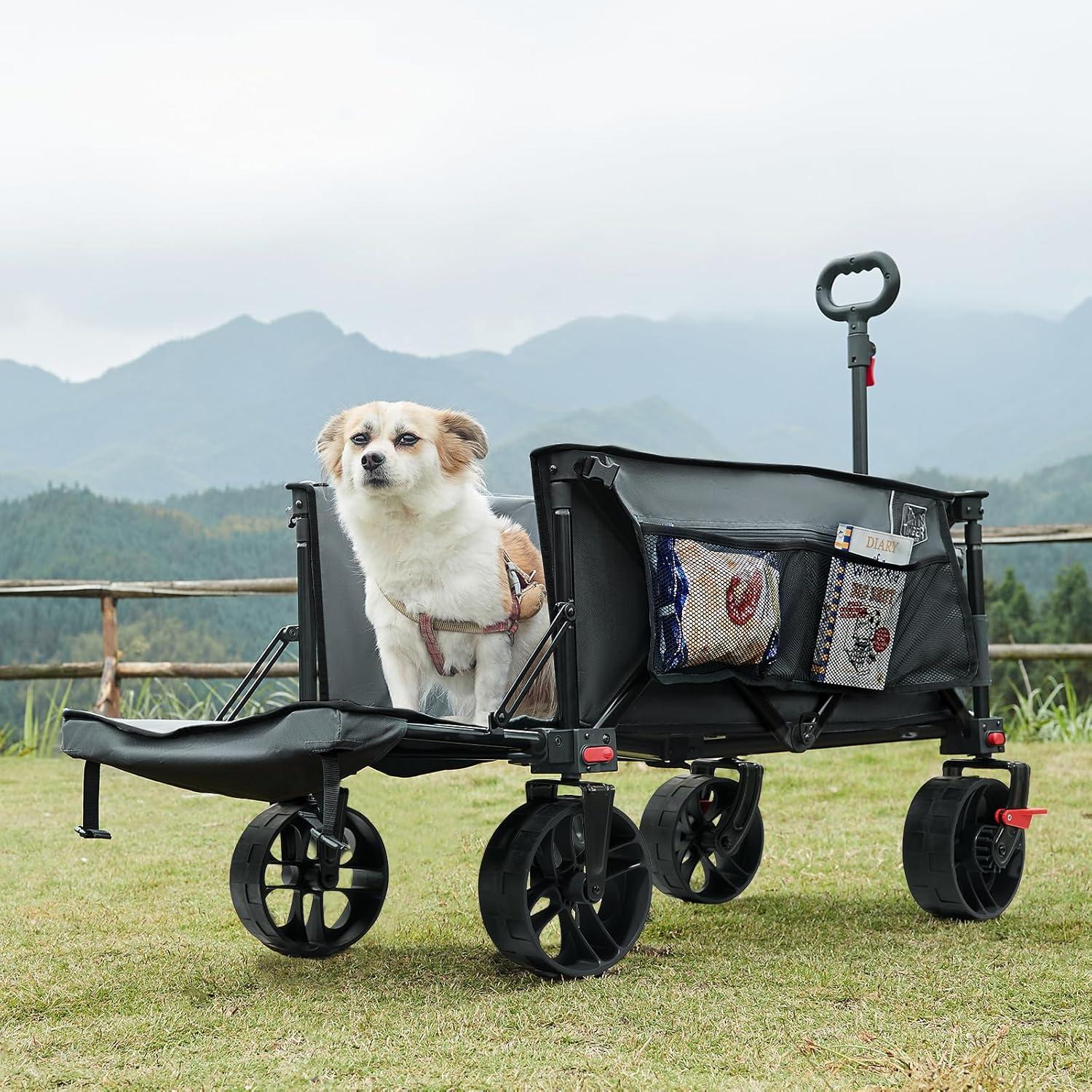imageTimber Ridge 47quot L Collapsible Wagon with Tailgate ampamp Brake 300lbs Heavy Duty Beach Wagon with AllTerrain Big Wheels 250L Foldable Utility Cart for Sand Camping Sports Shopping BlueGray