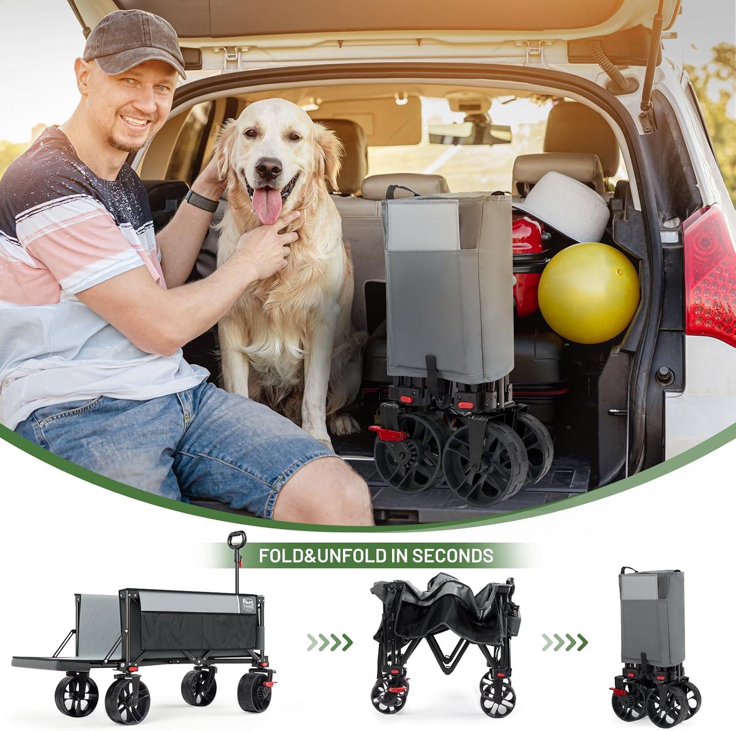 imageTimber Ridge 47quot L Collapsible Wagon with Tailgate ampamp Brake 300lbs Heavy Duty Beach Wagon with AllTerrain Big Wheels 250L Foldable Utility Cart for Sand Camping Sports Shopping BlueGray
