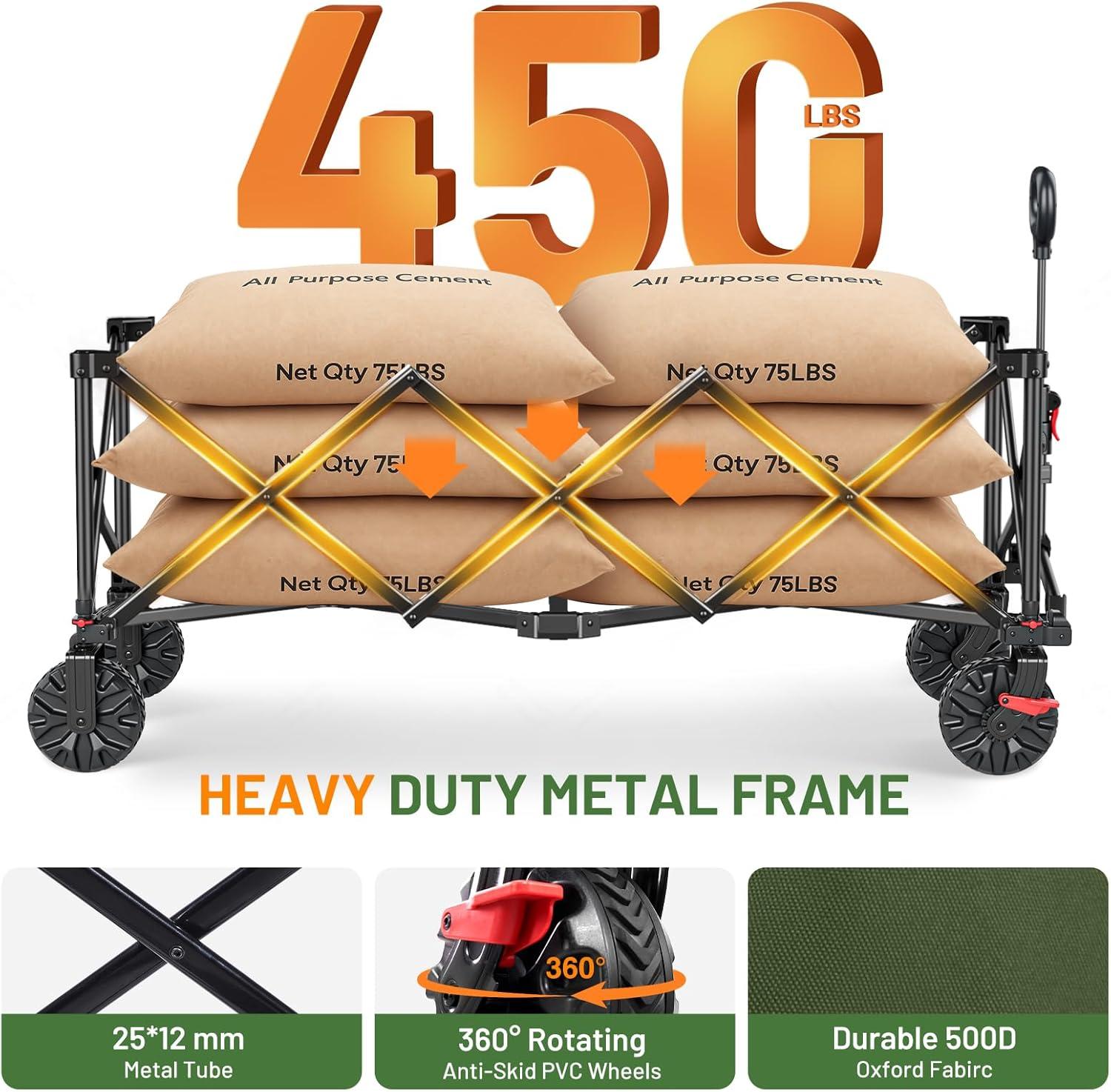 imageTimber Ridge 512quot Extended Collapsible Wagon  HeavyDuty Utility Cart with AllTerrain Wheels Brakes ampamp Cargo Net 400L Capacity for Camping Sports ampamp Shopping BlueGreen