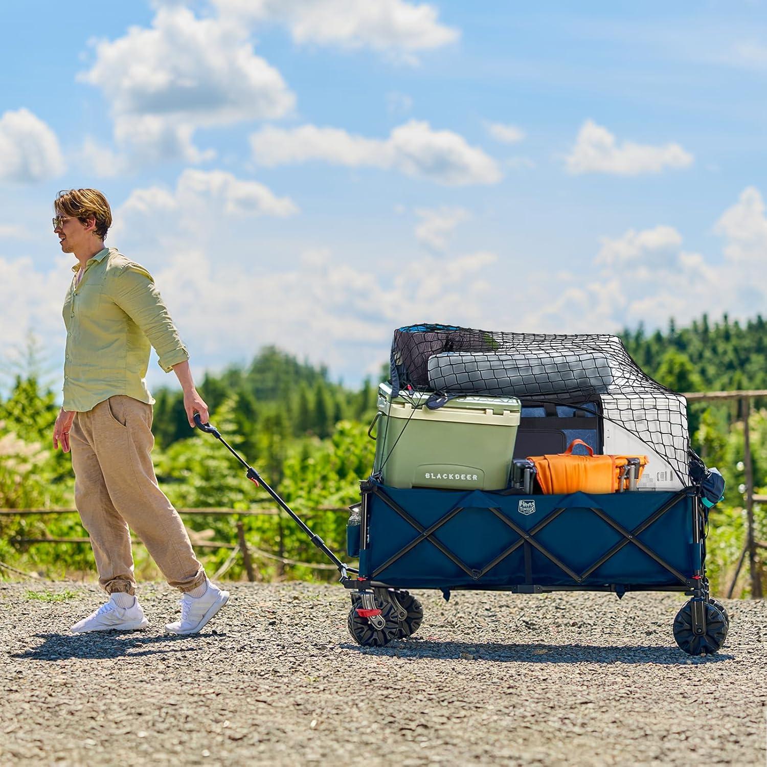imageTimber Ridge 512quot Extended Collapsible Wagon  HeavyDuty Utility Cart with AllTerrain Wheels Brakes ampamp Cargo Net 400L Capacity for Camping Sports ampamp Shopping BlueBlue