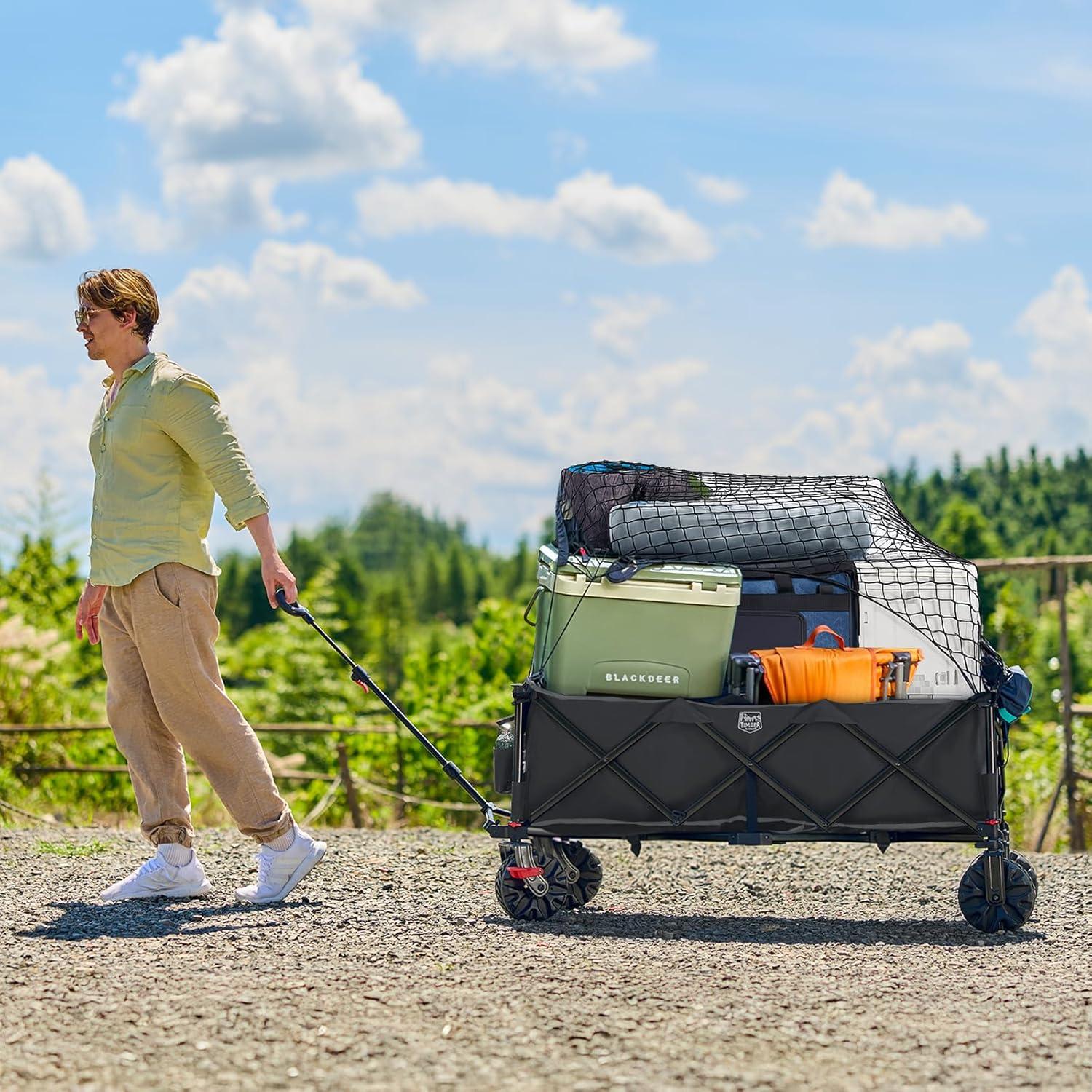 imageTimber Ridge 512quot Extended Collapsible Wagon  HeavyDuty Utility Cart with AllTerrain Wheels Brakes ampamp Cargo Net 400L Capacity for Camping Sports ampamp Shopping BlueGray