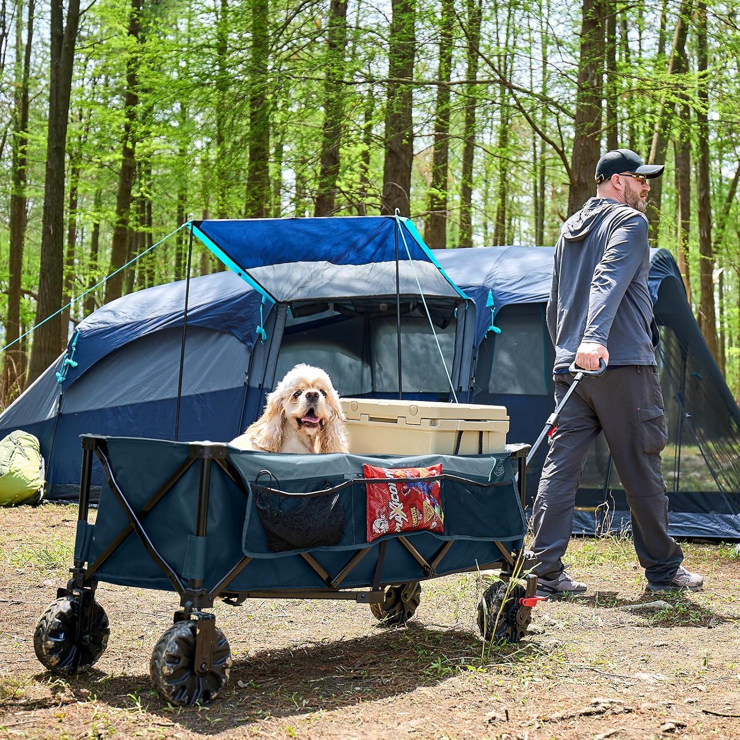 imageTimber Ridge 512quot Extended Collapsible Wagon  HeavyDuty Utility Cart with AllTerrain Wheels Brakes ampamp Cargo Net 400L Capacity for Camping Sports ampamp Shopping BlueBlue