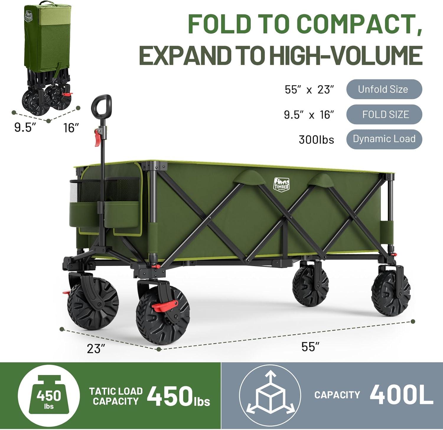 imageTimber Ridge 512quot Extended Collapsible Wagon  HeavyDuty Utility Cart with AllTerrain Wheels Brakes ampamp Cargo Net 400L Capacity for Camping Sports ampamp Shopping BlueGreen