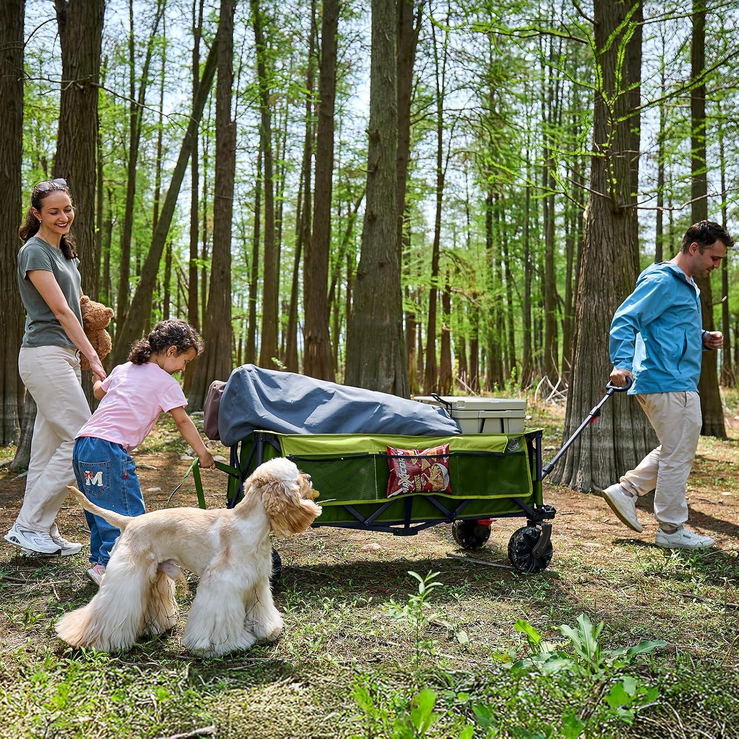 imageTimber Ridge 512quot Extended Collapsible Wagon  HeavyDuty Utility Cart with AllTerrain Wheels Brakes ampamp Cargo Net 400L Capacity for Camping Sports ampamp Shopping BlueGreen