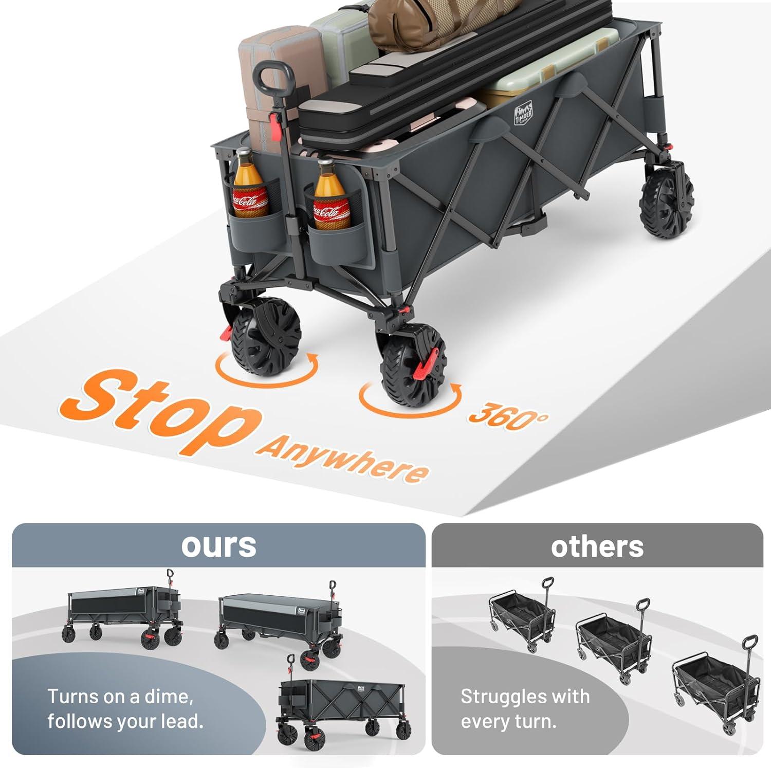 imageTimber Ridge 512quot Extended Collapsible Wagon  HeavyDuty Utility Cart with AllTerrain Wheels Brakes ampamp Cargo Net 400L Capacity for Camping Sports ampamp Shopping BlueGray