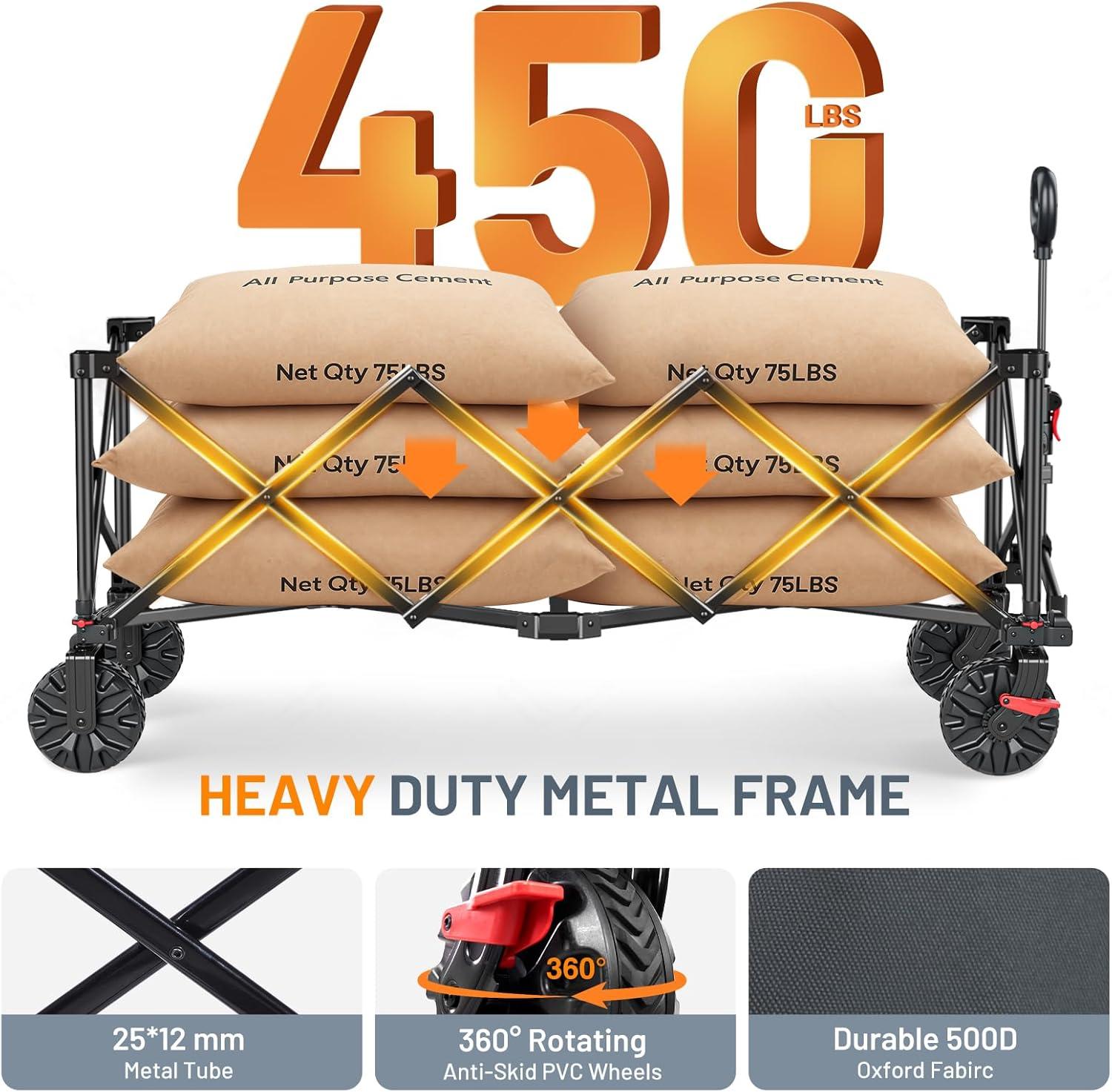 imageTimber Ridge 512quot Extended Collapsible Wagon  HeavyDuty Utility Cart with AllTerrain Wheels Brakes ampamp Cargo Net 400L Capacity for Camping Sports ampamp Shopping BlueGray