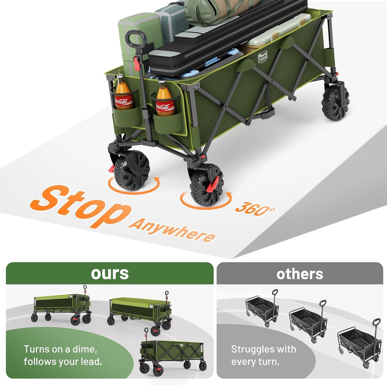 imageTimber Ridge 512quot Extended Collapsible Wagon  HeavyDuty Utility Cart with AllTerrain Wheels Brakes ampamp Cargo Net 400L Capacity for Camping Sports ampamp Shopping BlueGreen