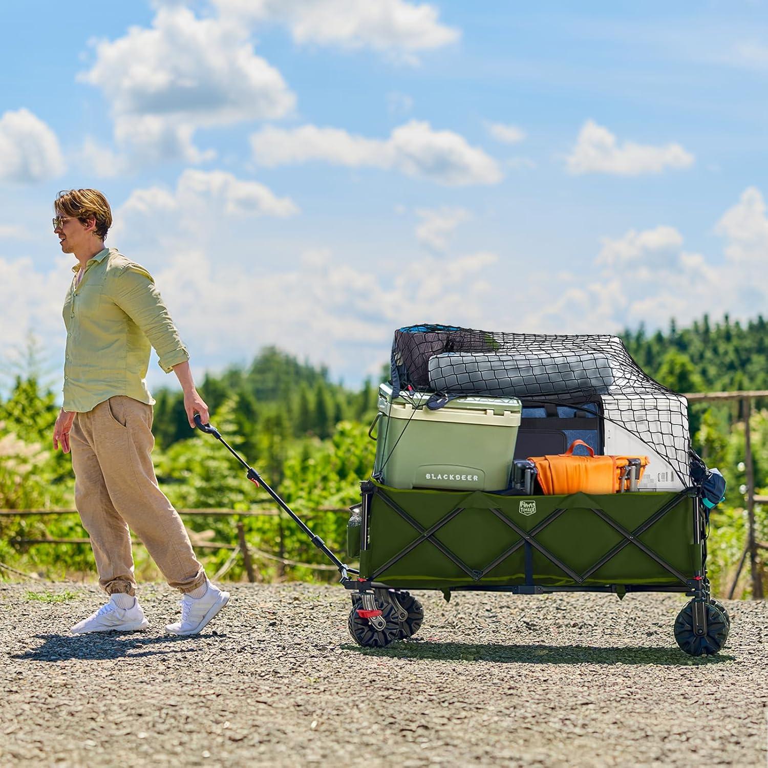 imageTimber Ridge 512quot Extended Collapsible Wagon  HeavyDuty Utility Cart with AllTerrain Wheels Brakes ampamp Cargo Net 400L Capacity for Camping Sports ampamp Shopping BlueGreen