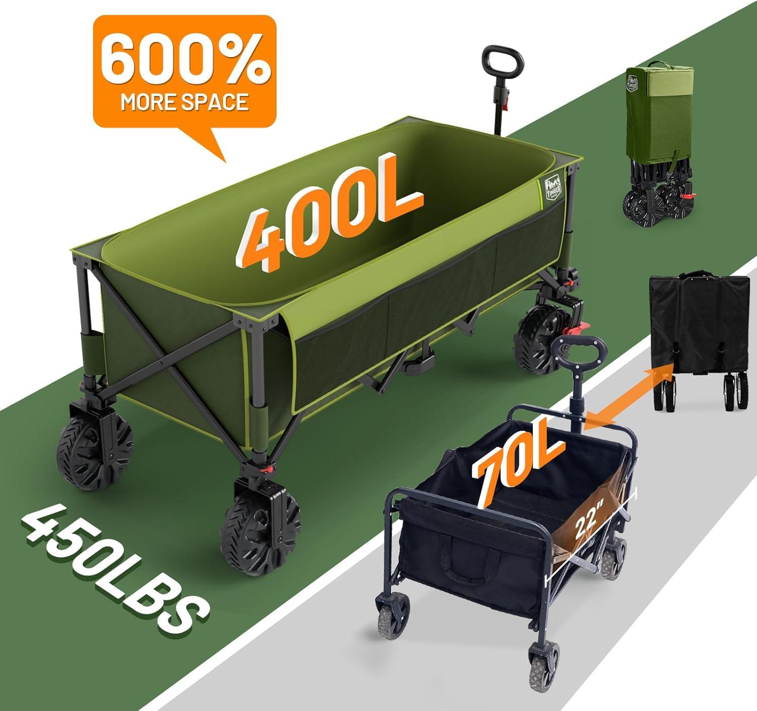 imageTimber Ridge 512quot Extended Collapsible Wagon  HeavyDuty Utility Cart with AllTerrain Wheels Brakes ampamp Cargo Net 400L Capacity for Camping Sports ampamp Shopping BlueGreen