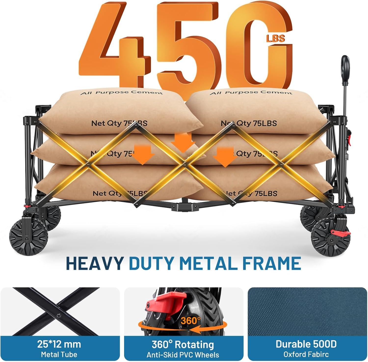 imageTimber Ridge 512quot Extended Collapsible Wagon  HeavyDuty Utility Cart with AllTerrain Wheels Brakes ampamp Cargo Net 400L Capacity for Camping Sports ampamp Shopping BlueBlue