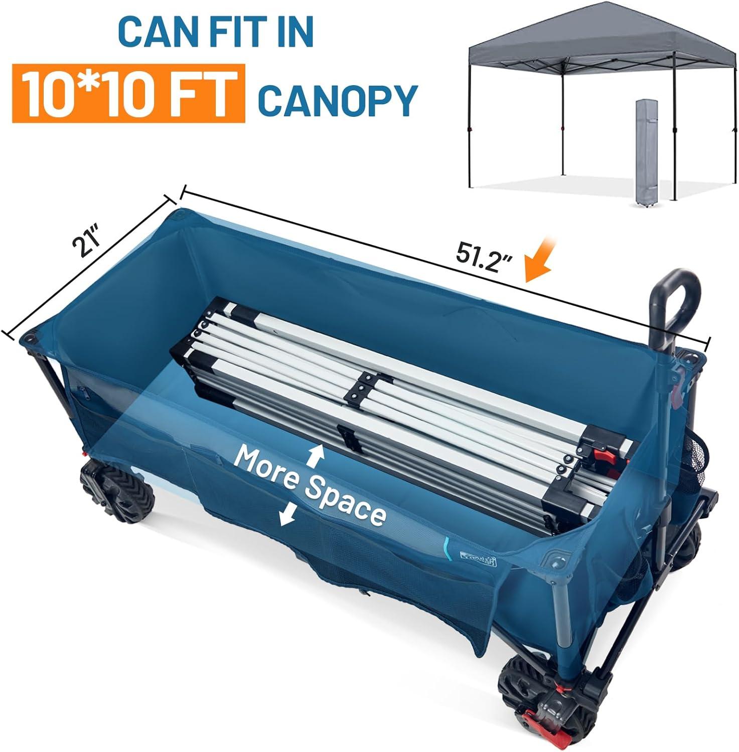 imageTimber Ridge 512quot Extended Collapsible Wagon  HeavyDuty Utility Cart with AllTerrain Wheels Brakes ampamp Cargo Net 400L Capacity for Camping Sports ampamp Shopping BlueBlue