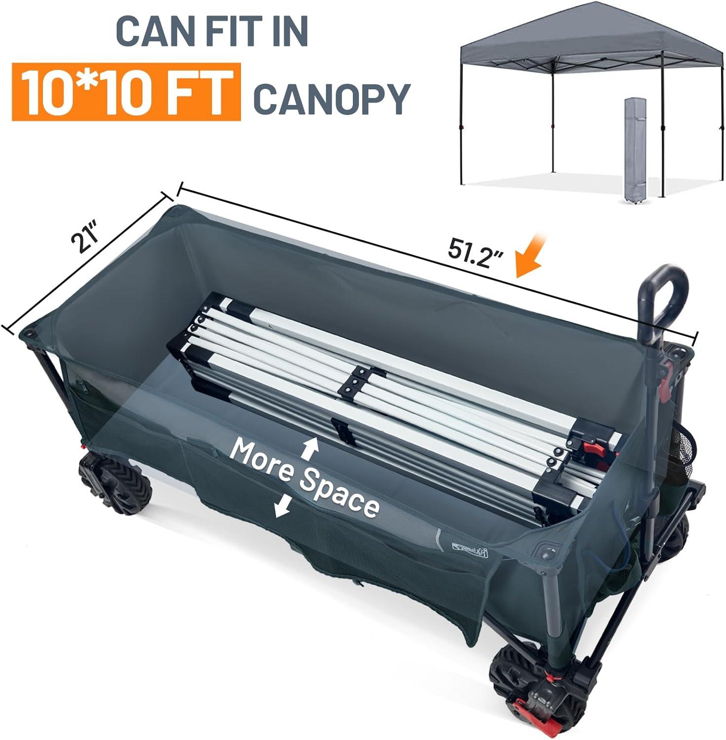 imageTimber Ridge 512quot Extended Collapsible Wagon  HeavyDuty Utility Cart with AllTerrain Wheels Brakes ampamp Cargo Net 400L Capacity for Camping Sports ampamp Shopping BlueGray