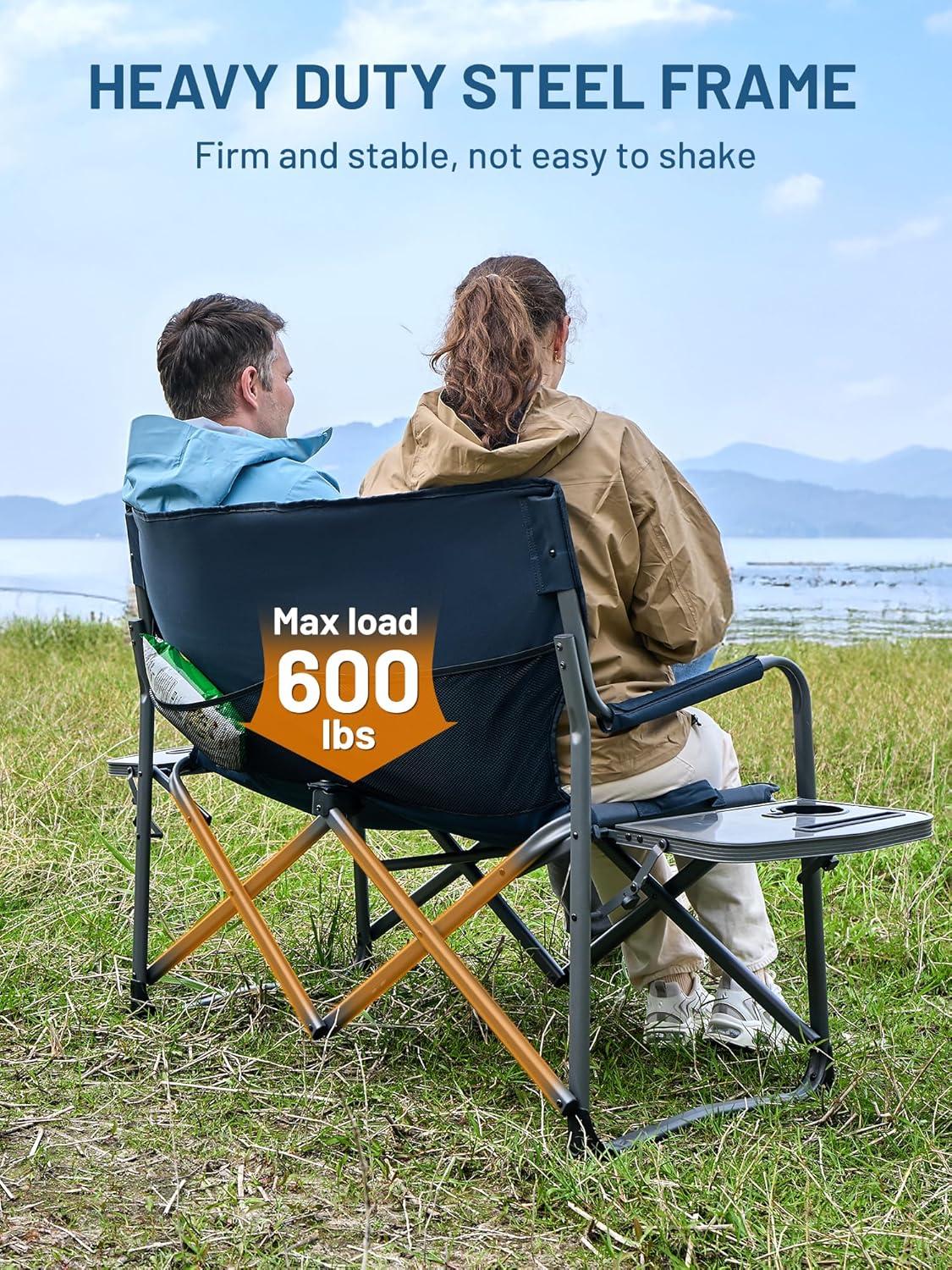 imageTimber Ridge Double Camping Chair Heavy Duty Outdoor Folding Camp Couch Loveseat Camping Chairs Perfect for Campsites PatioLawn Soccer Games or Other Youth Sports Supports 600 lbsLoveseat Blue