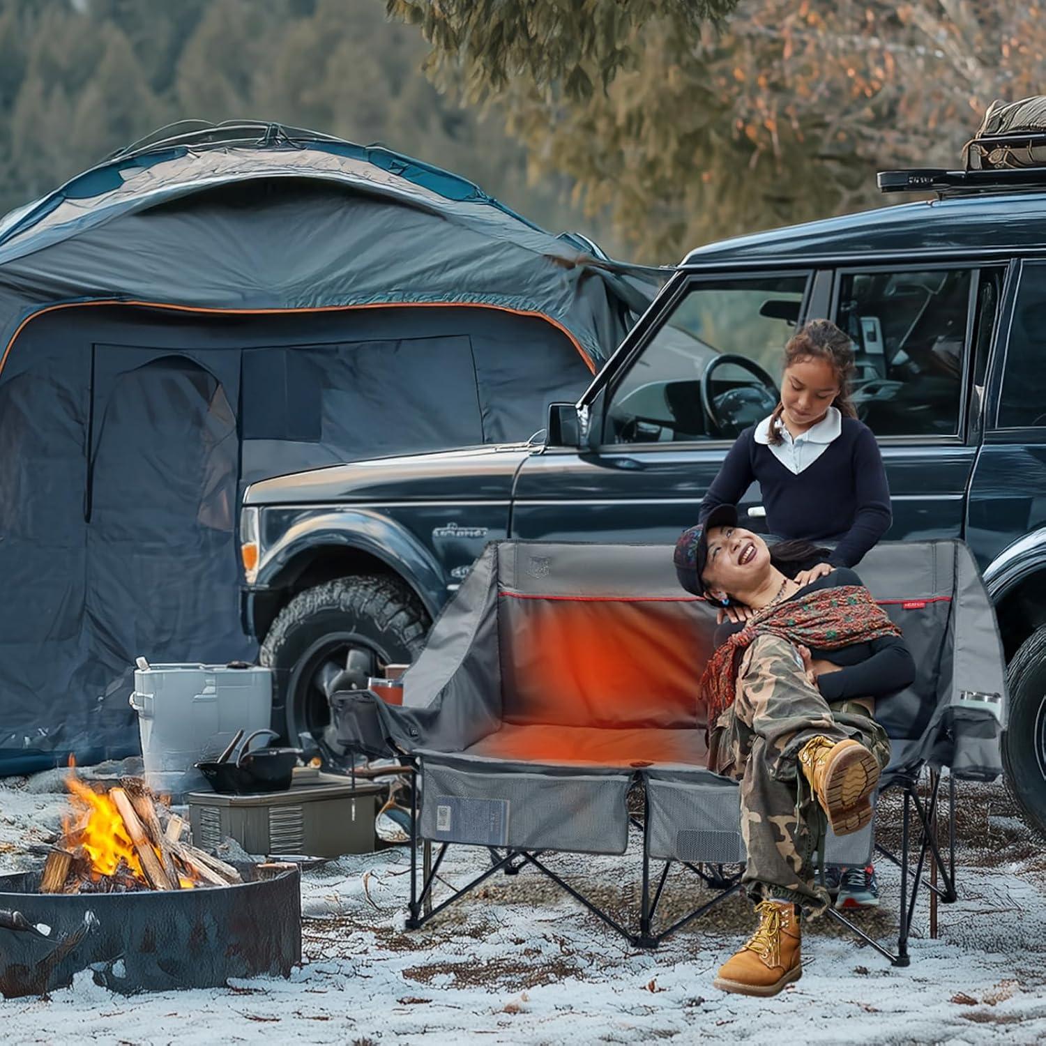 imageTimber Ridge Double Camping Chair Heavy Duty Outdoor Folding Camp Couch Loveseat Camping Chairs Perfect for Campsites PatioLawn Soccer Games or Other Youth Sports Supports 600 lbsGrey With Heated