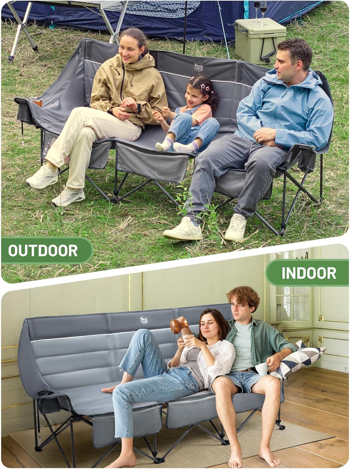 imageTimber Ridge Double Camping Chair Heavy Duty Outdoor Folding Camp Couch Loveseat Camping Chairs Perfect for Campsites PatioLawn Soccer Games or Other Youth Sports Supports 600 lbs3 Persongrey