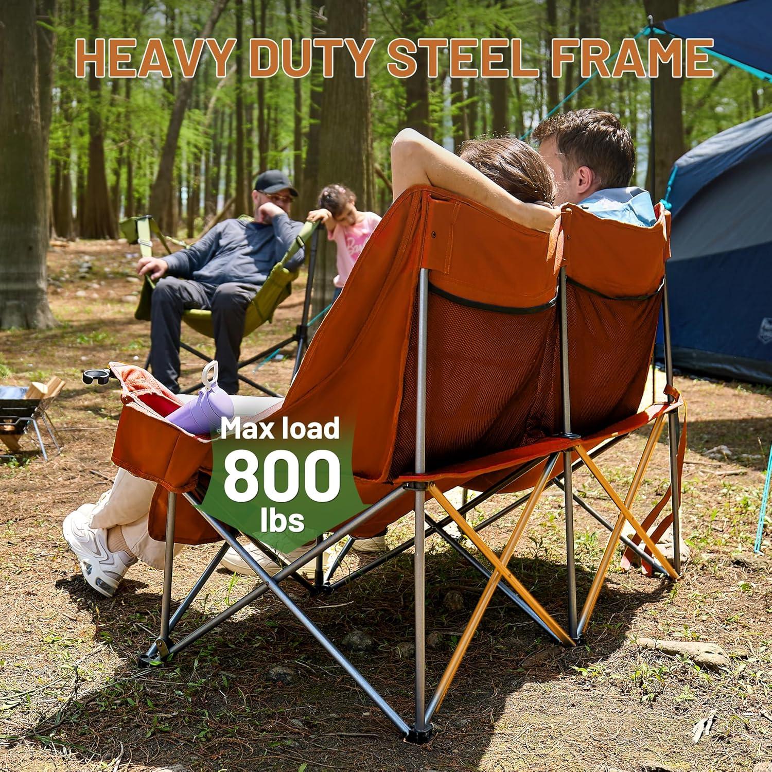 imageTimber Ridge Double Camping Chair Heavy Duty Outdoor Folding Camp Couch Loveseat Camping Chairs Perfect for Campsites PatioLawn Soccer Games or Other Youth Sports Supports 600 lbsOrange