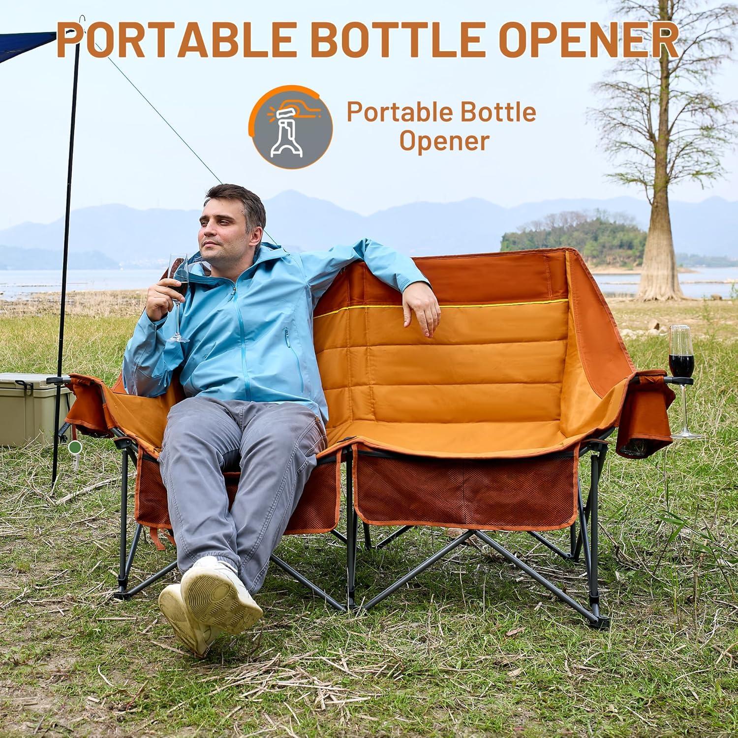 imageTimber Ridge Double Camping Chair Heavy Duty Outdoor Folding Camp Couch Loveseat Camping Chairs Perfect for Campsites PatioLawn Soccer Games or Other Youth Sports Supports 600 lbsOrange