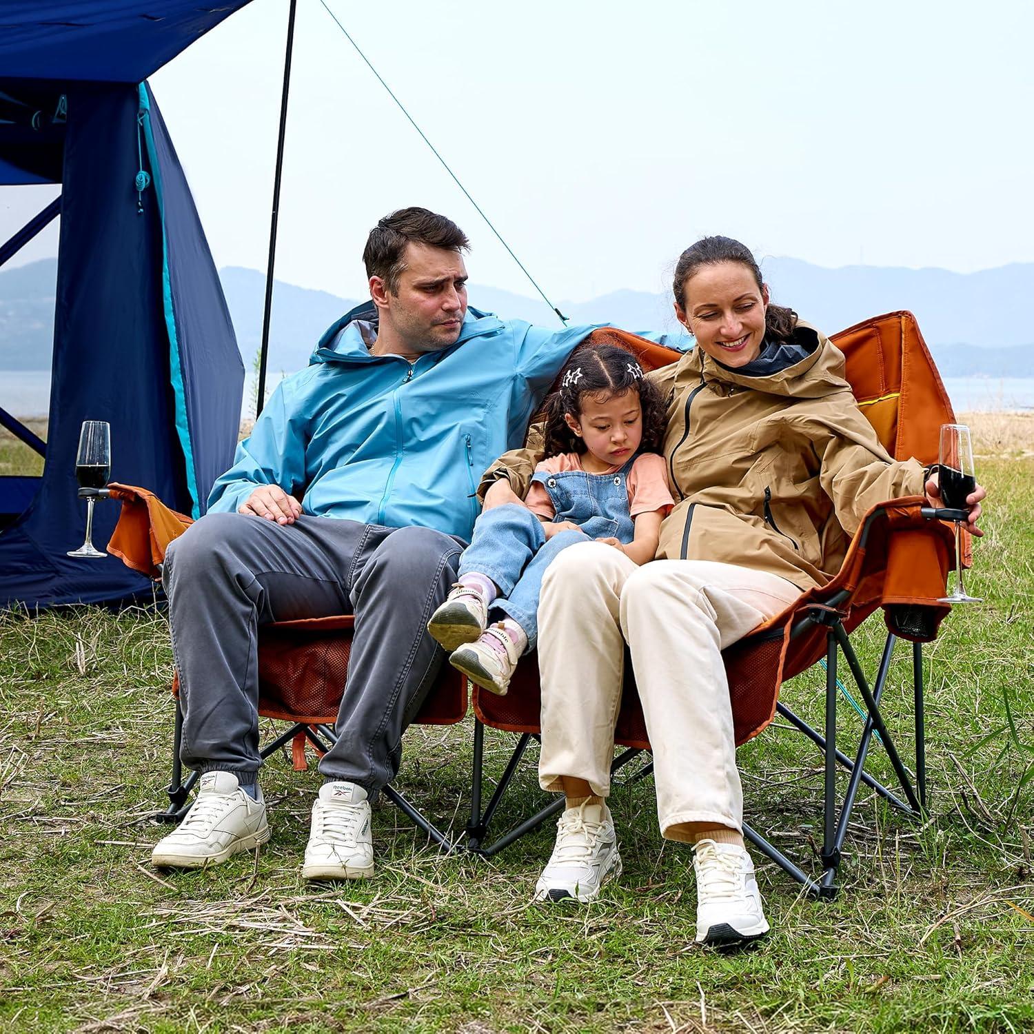 imageTimber Ridge Double Camping Chair Heavy Duty Outdoor Folding Camp Couch Loveseat Camping Chairs Perfect for Campsites PatioLawn Soccer Games or Other Youth Sports Supports 600 lbsOrange