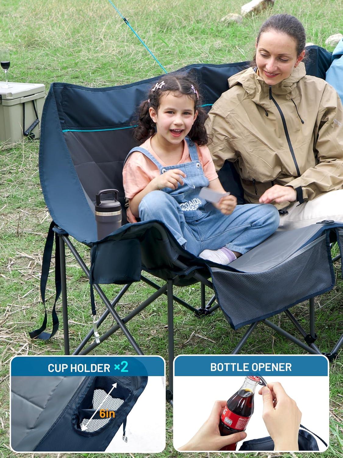 imageTimber Ridge Double Camping Chair Heavy Duty Outdoor Folding Camp Couch Loveseat Camping Chairs Perfect for Campsites PatioLawn Soccer Games or Other Youth Sports Supports 600 lbs3 Personblue