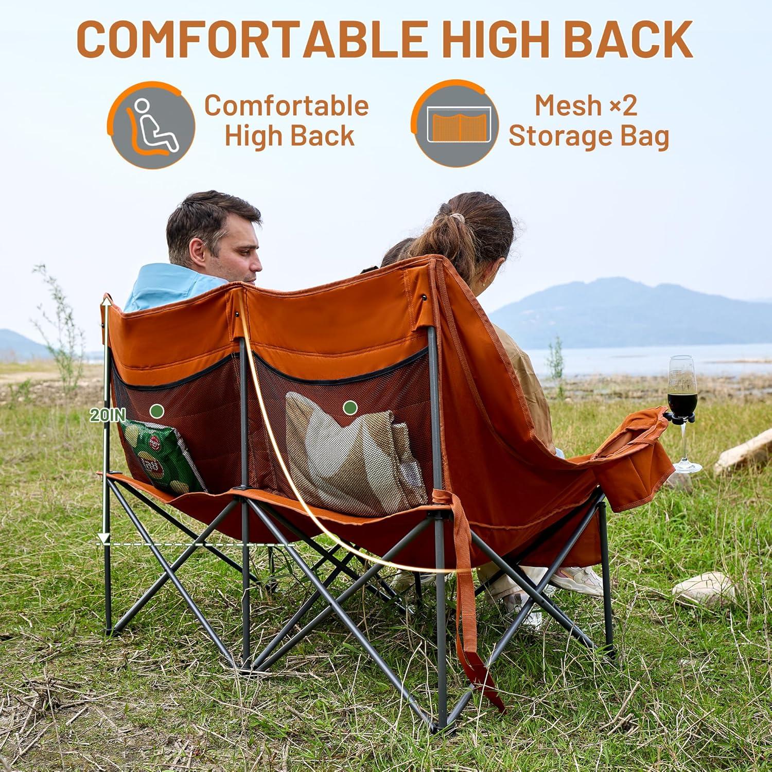imageTimber Ridge Double Camping Chair Heavy Duty Outdoor Folding Camp Couch Loveseat Camping Chairs Perfect for Campsites PatioLawn Soccer Games or Other Youth Sports Supports 600 lbsOrange